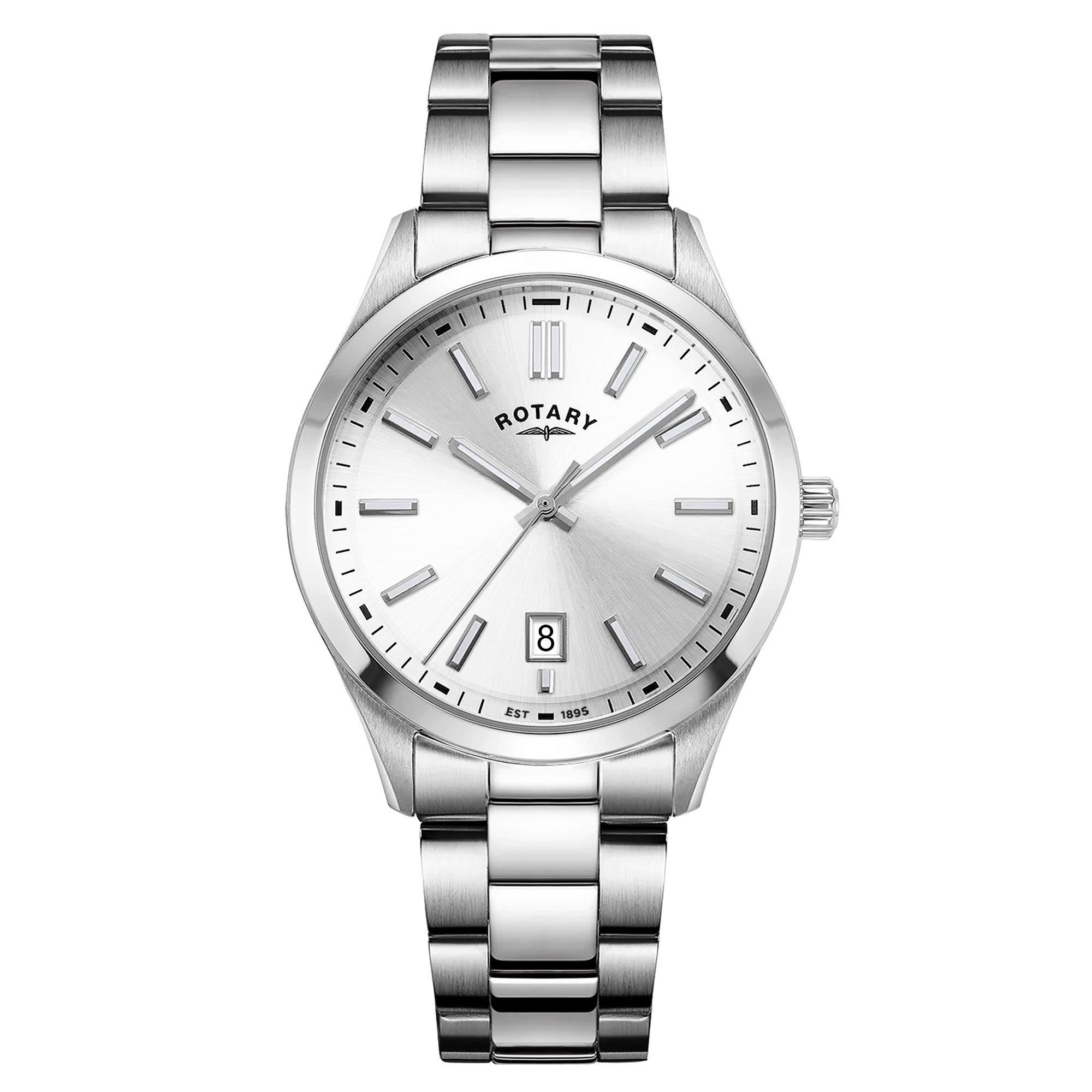 Silver - Rotary - Mens Heritage Silver Dial SS Bracelet Watc - 1
