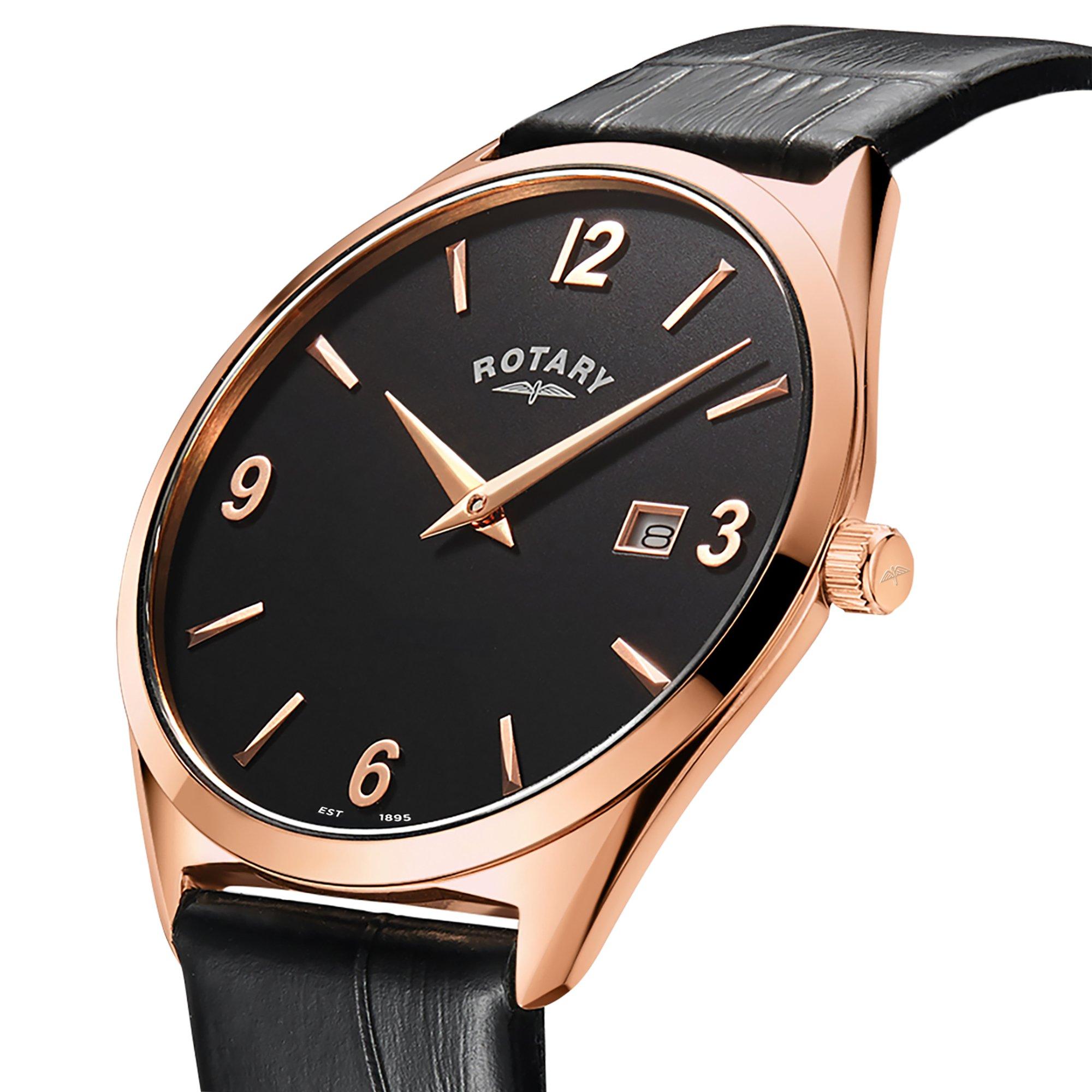 Rotary Rotary Mens Ultra Slim RG SS Black Leather Watch