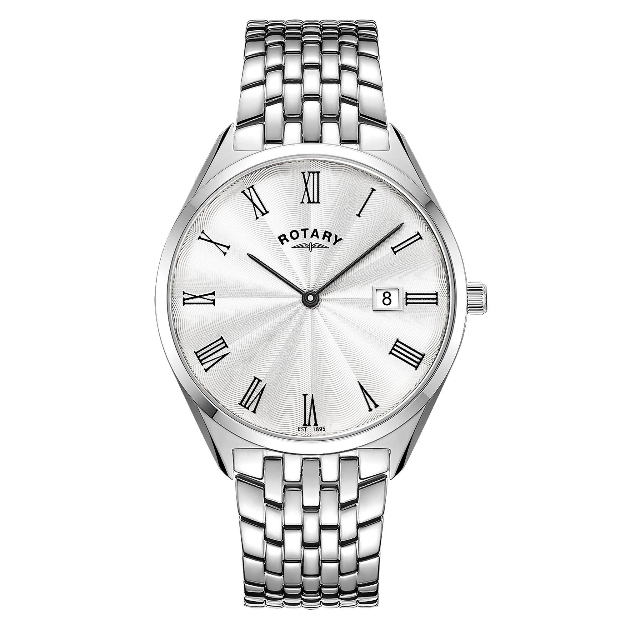 Silver - Rotary - Mens Ultra Slim White Dial SS Bracelet Wat - 1