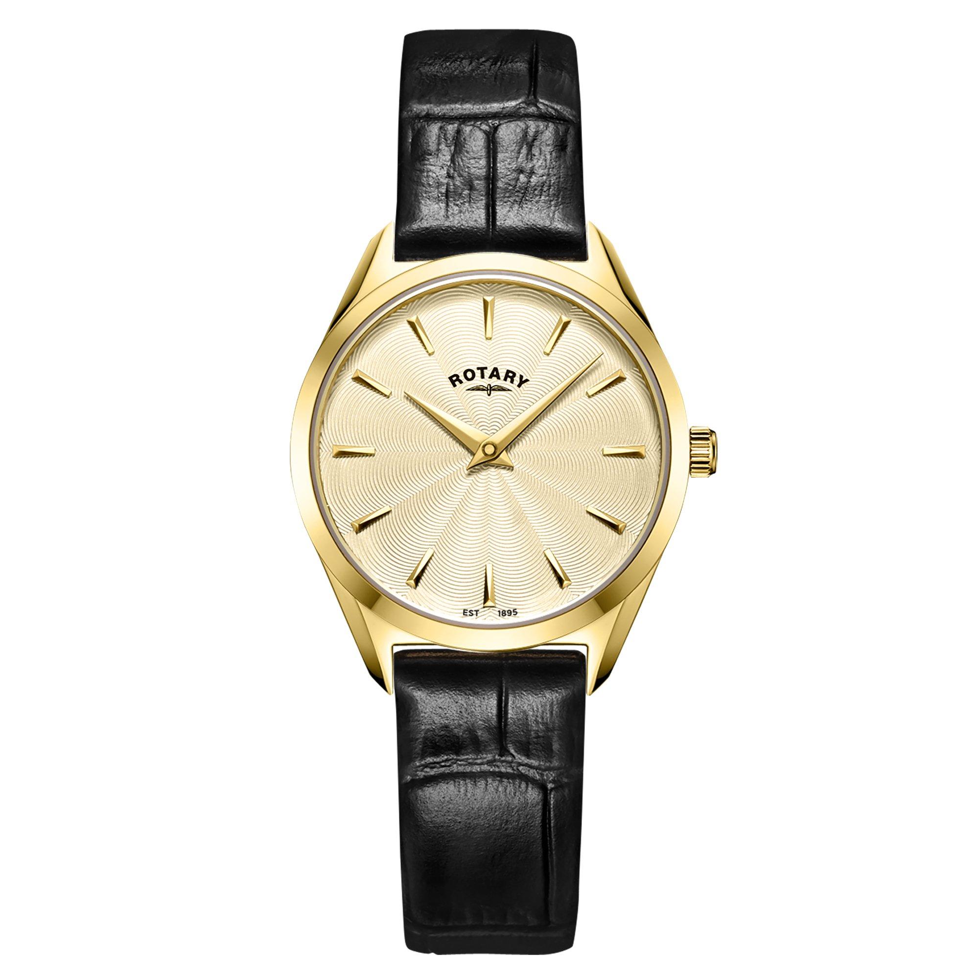 Rotary Women's Ultra Slim Ss Leather Watch Black