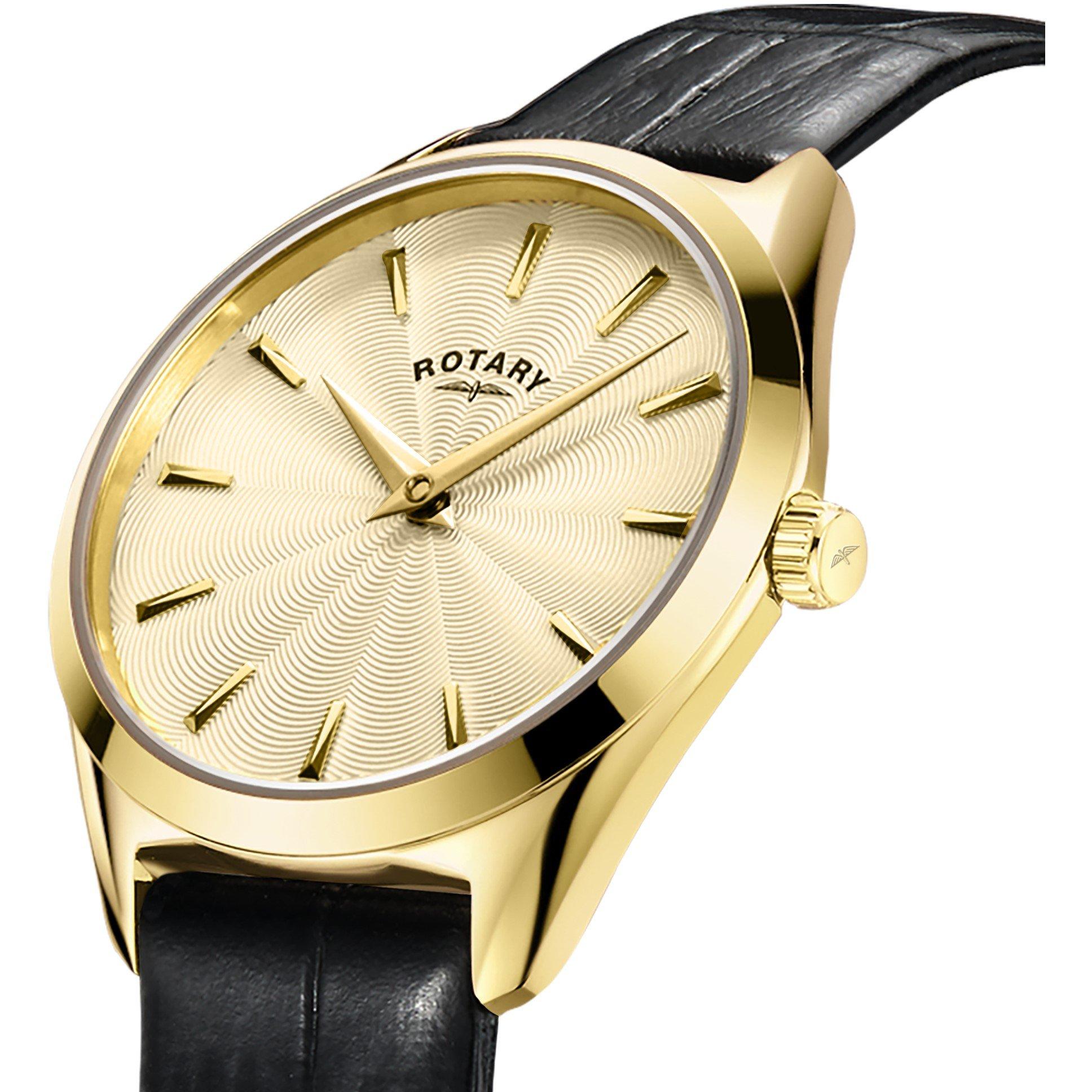 Black - Rotary - Rotary Ladies Ultra Slim SS Black Leather Watch - 2