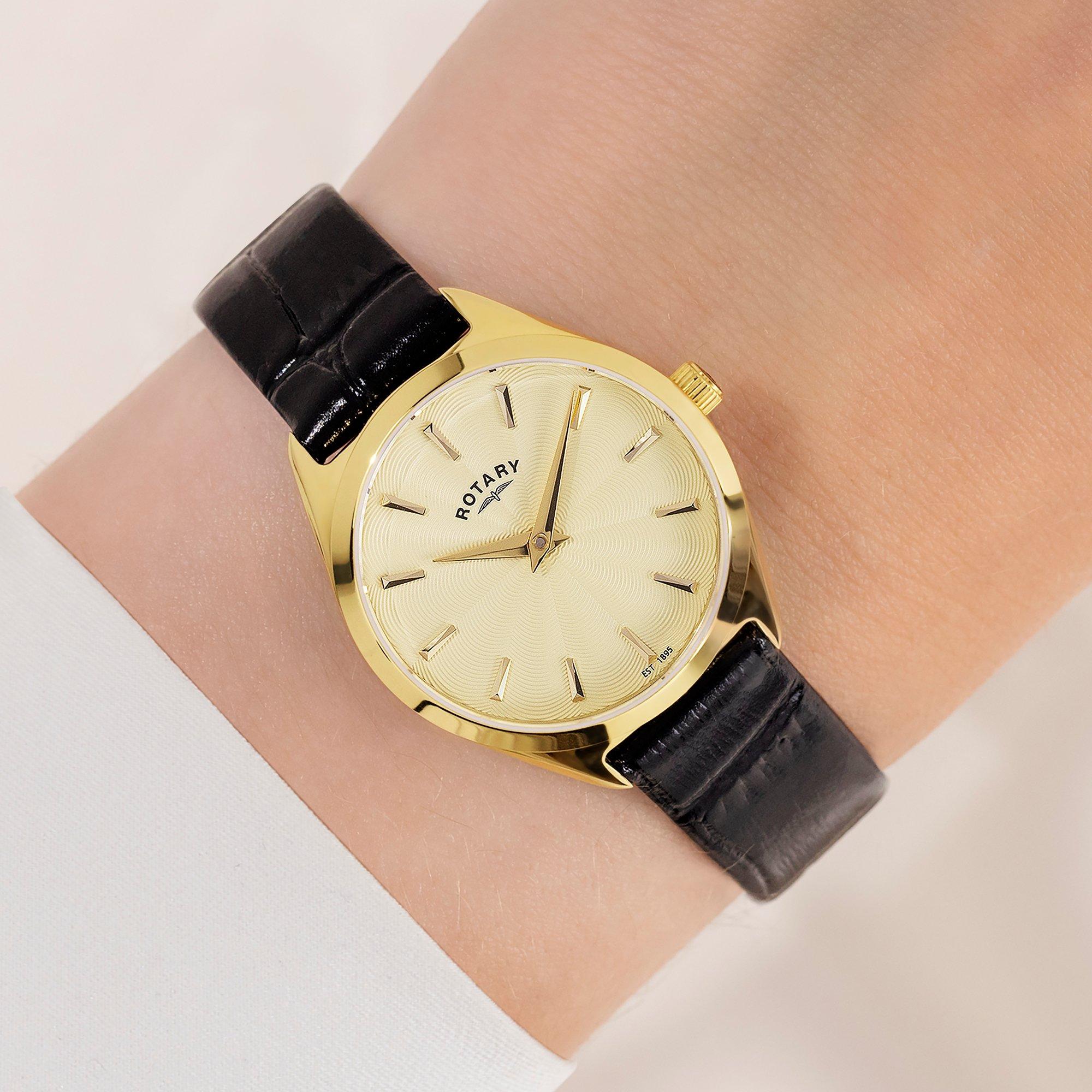 Black - Rotary - Rotary Ladies Ultra Slim SS Black Leather Watch - 3