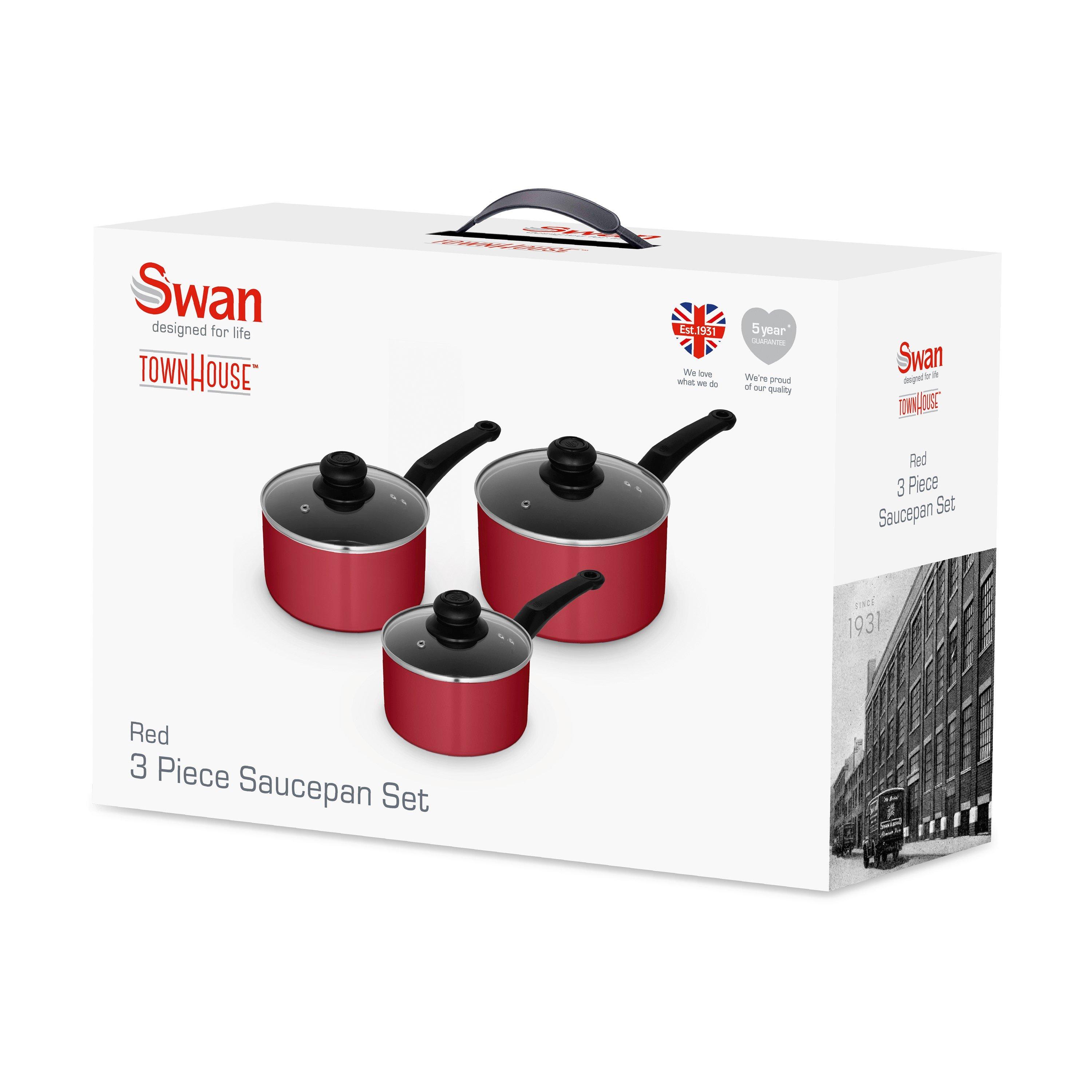 Red - Swan - Townhouse 3 Piece Saucepan Set Red - 8