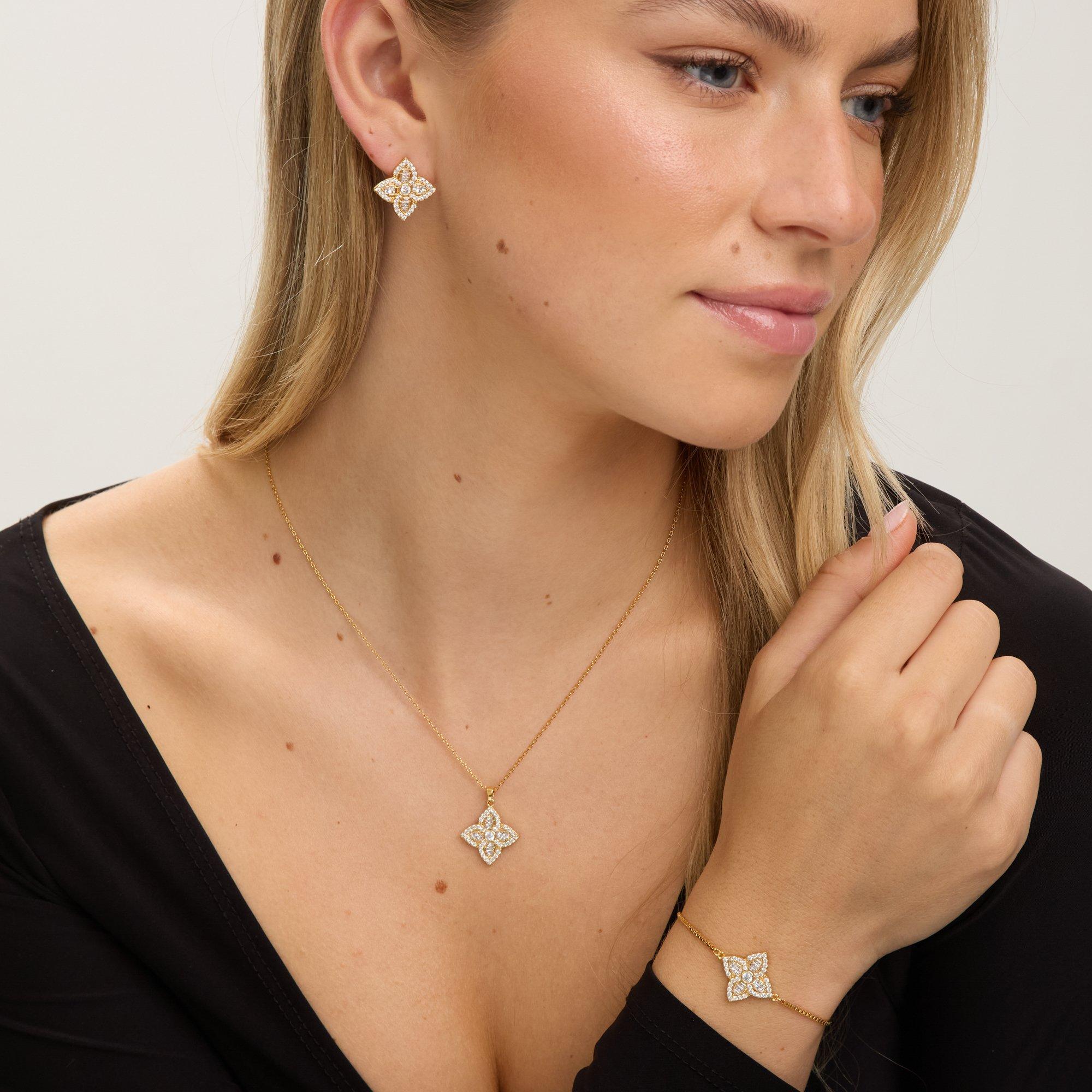 Gold - Jon Richard - 18K Gold Plated and Crystal Clover Bracelet - 2