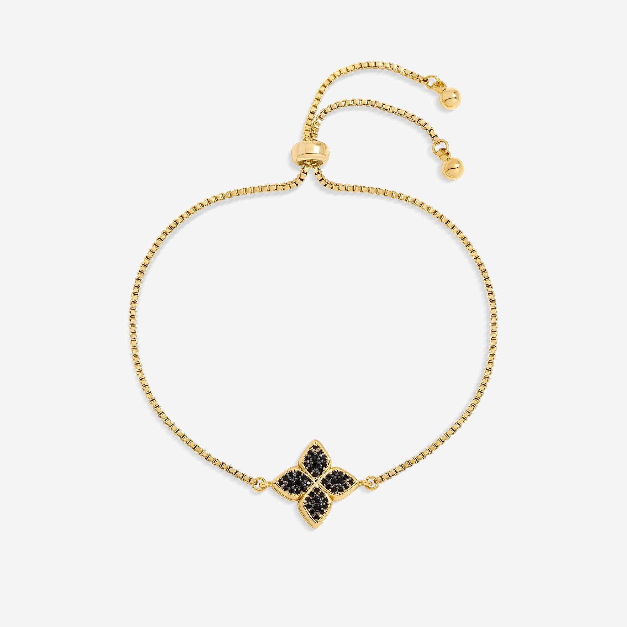 Gold - Jon Richard - 14K Gold Plated Jet Druzy Stone Clover Bracelet - 1