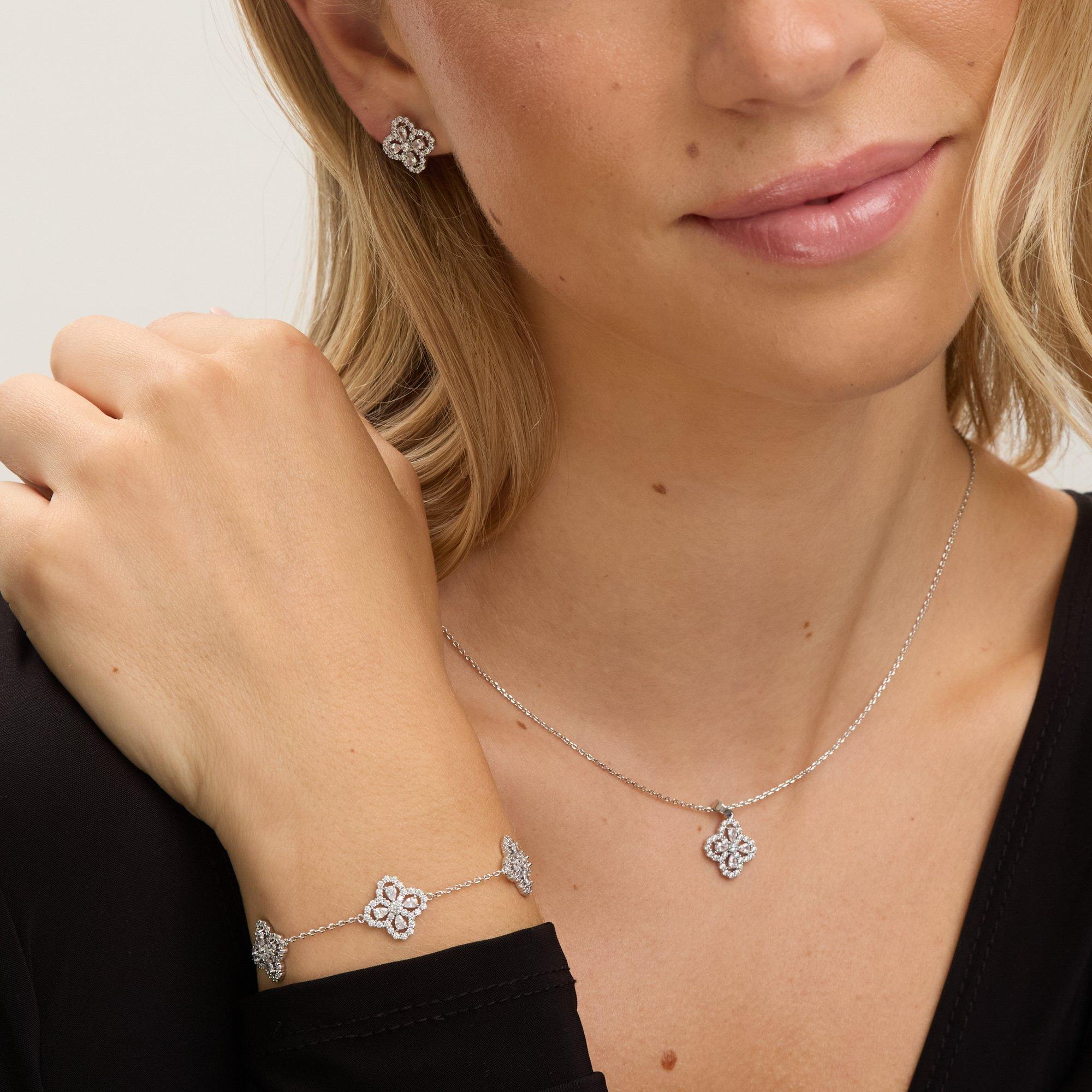 Silver - Jon Richard - Rhodium Plated CZ Clover Pendant - Gift Box - 3