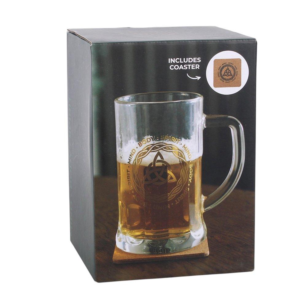 White - Something Different - Celtic Triquetra Knot Glass Beer Tankard with Coas - 6