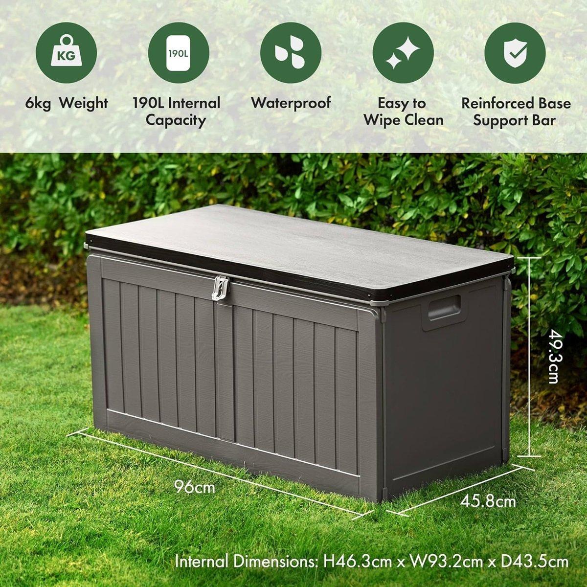 Grey - VonHaus - Garden Storage Box 190L - 2