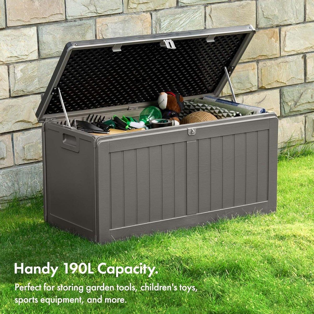 Grey - VonHaus - Garden Storage Box 190L - 4