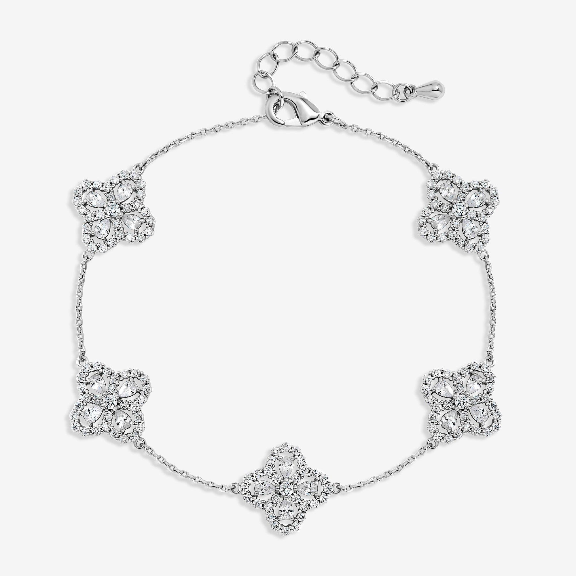 Silver - Jon Richard - Rhodium Plated and CZ Clover Bracelet - Gift Box - 2