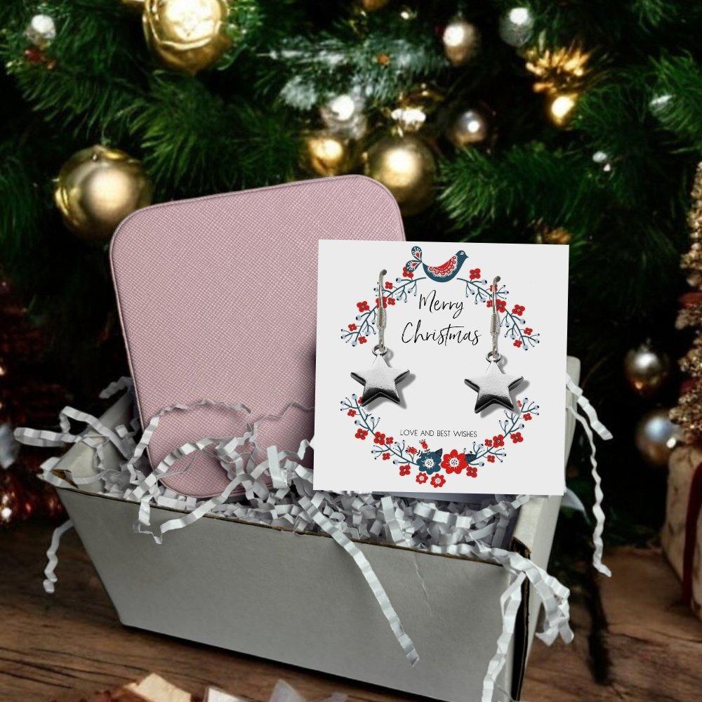 Silver / Pink - Aye Do Gifts - Xmas Star Gift Hamper Star Earrings & Jewel Box - 1