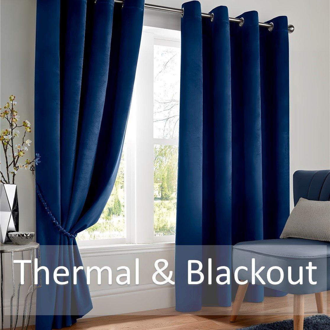 Blue - Alan Symonds - Velvet Blackout Ring Top Eyelet Curtains - 3