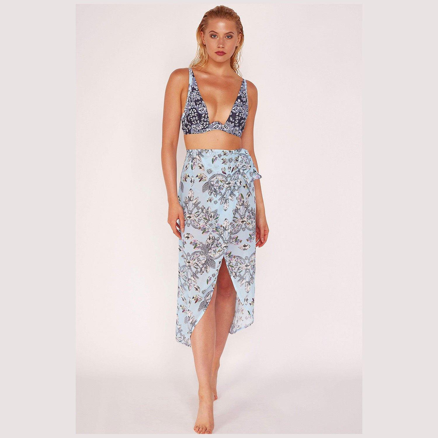 Blue - Wolf and Whistle - Jewel Print Sheer Beach Sarong - 2