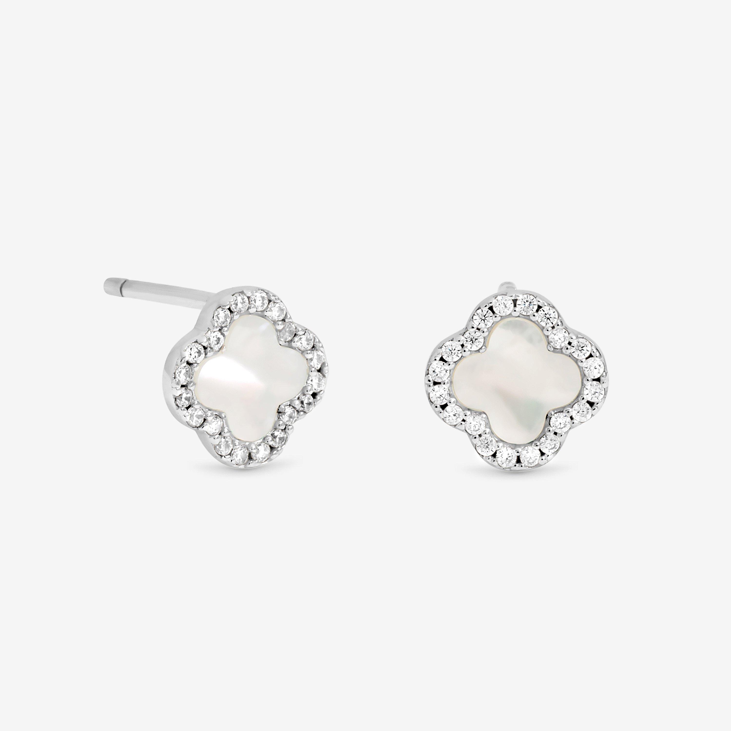 Silver - Simply Silver - Sterling Silver 925 Mother of Pearl Clover Studs - 1