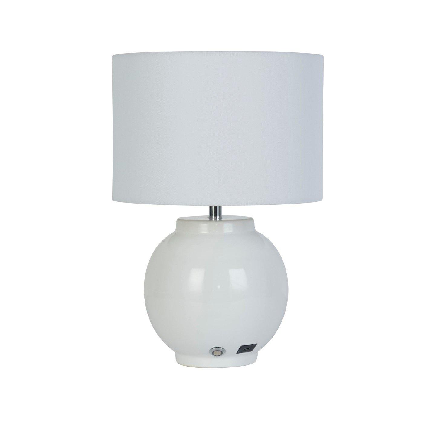 Chrome And Whit - Lighting Collection - Rechargeable White Ceramic Table Lamp - 2