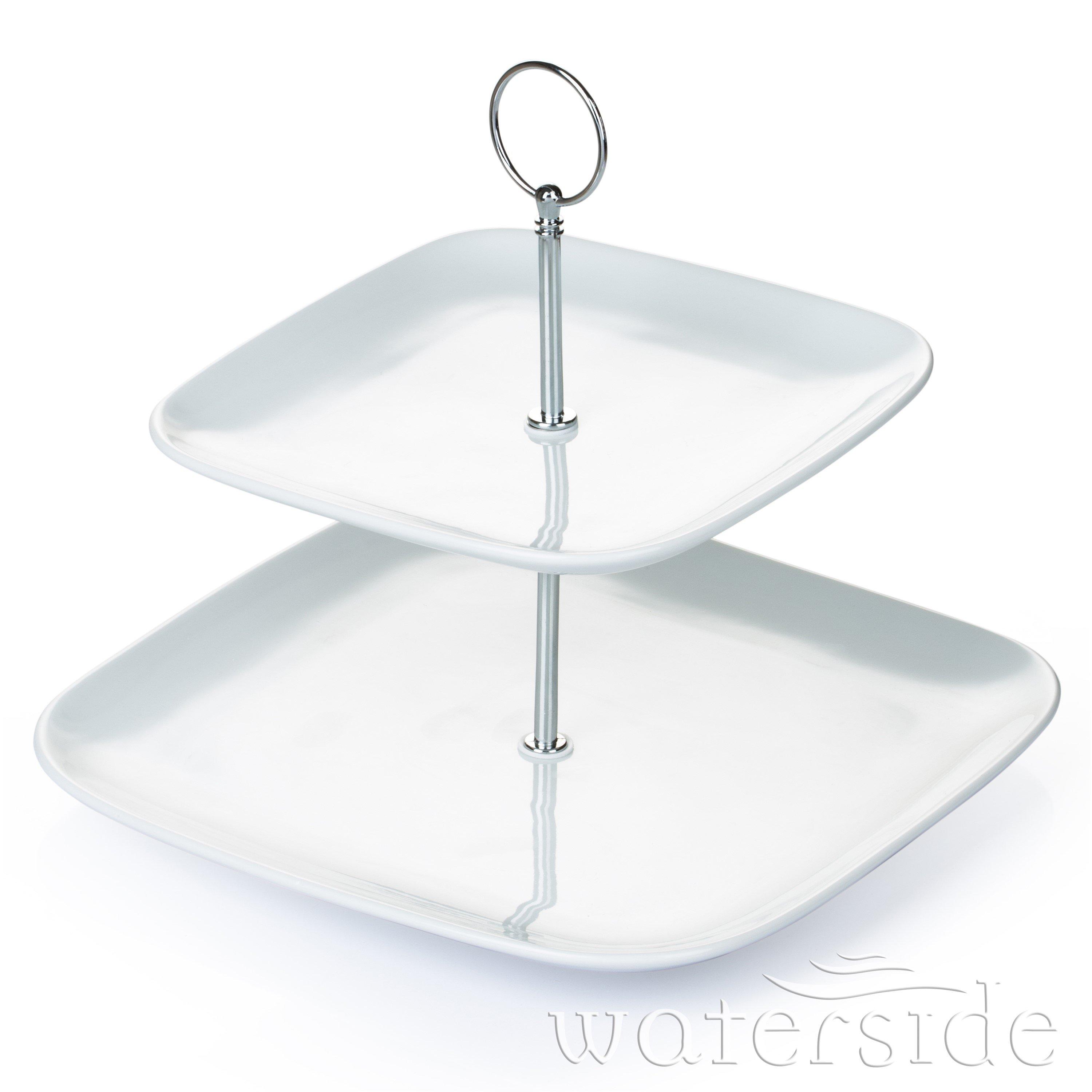 White - Waterside - Two Tier Square Cake stand - 1