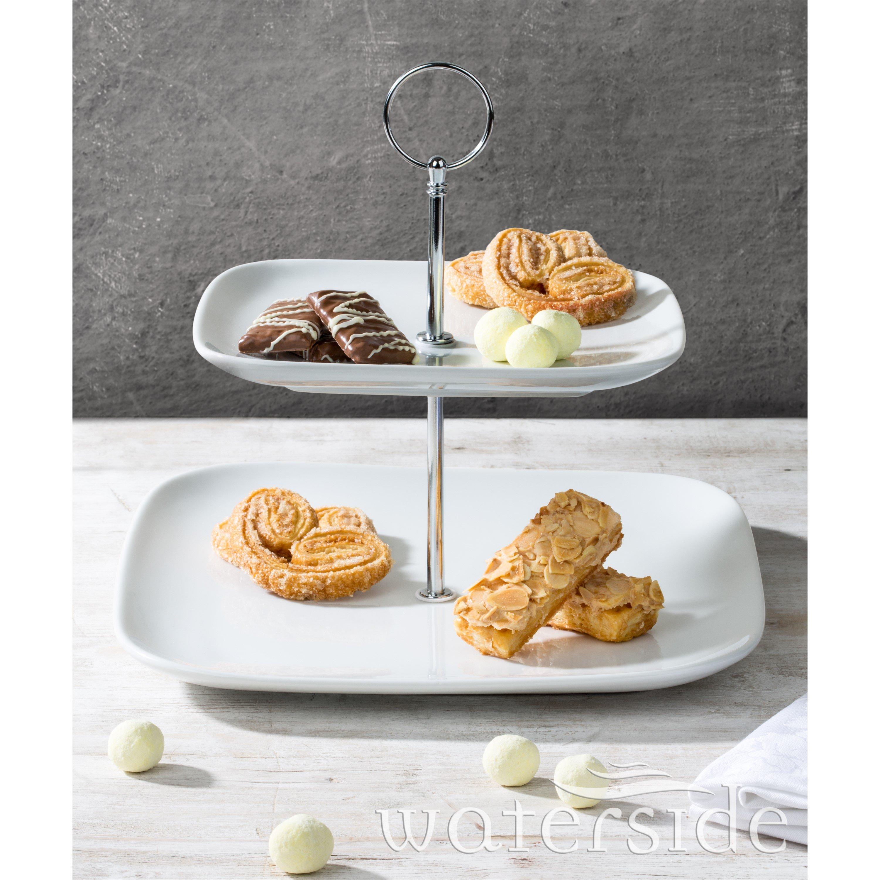 White - Waterside - Two Tier Square Cake stand - 2