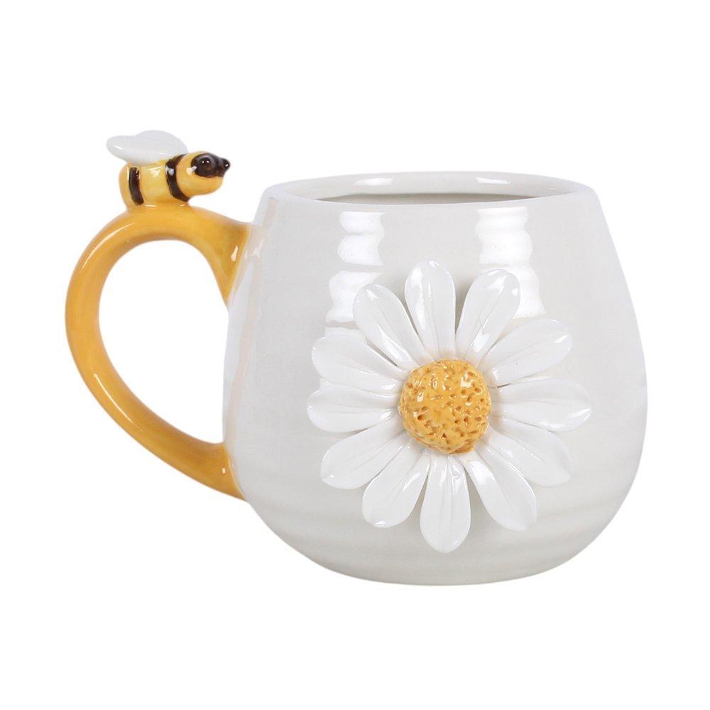 White - Something Different - 3D Daisy and Honey Bee Mug - 2