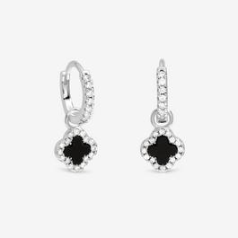 Simply Silver Sterling Silver 925 Jet Clover Charm Huggie Hoops