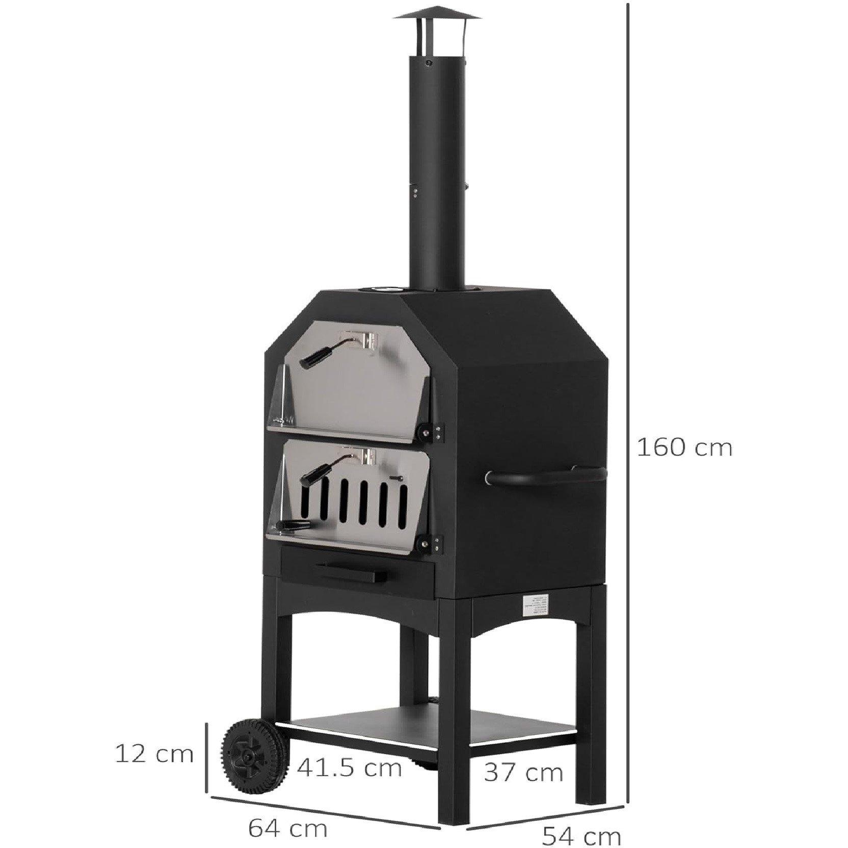 Black - Outsunny - Garden Charcoal Pizza Oven & BBQ - 5