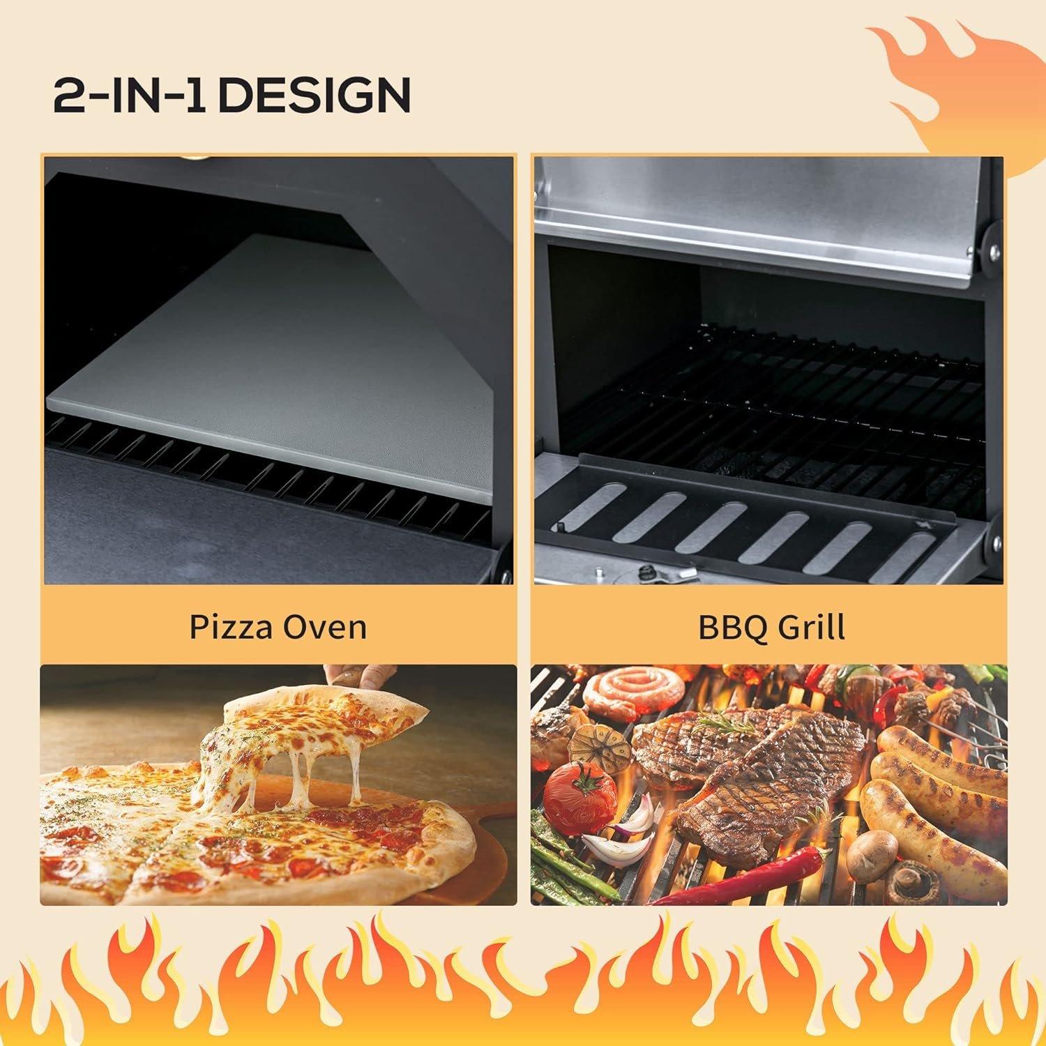 Black - Outsunny - Garden Charcoal Pizza Oven & BBQ - 6