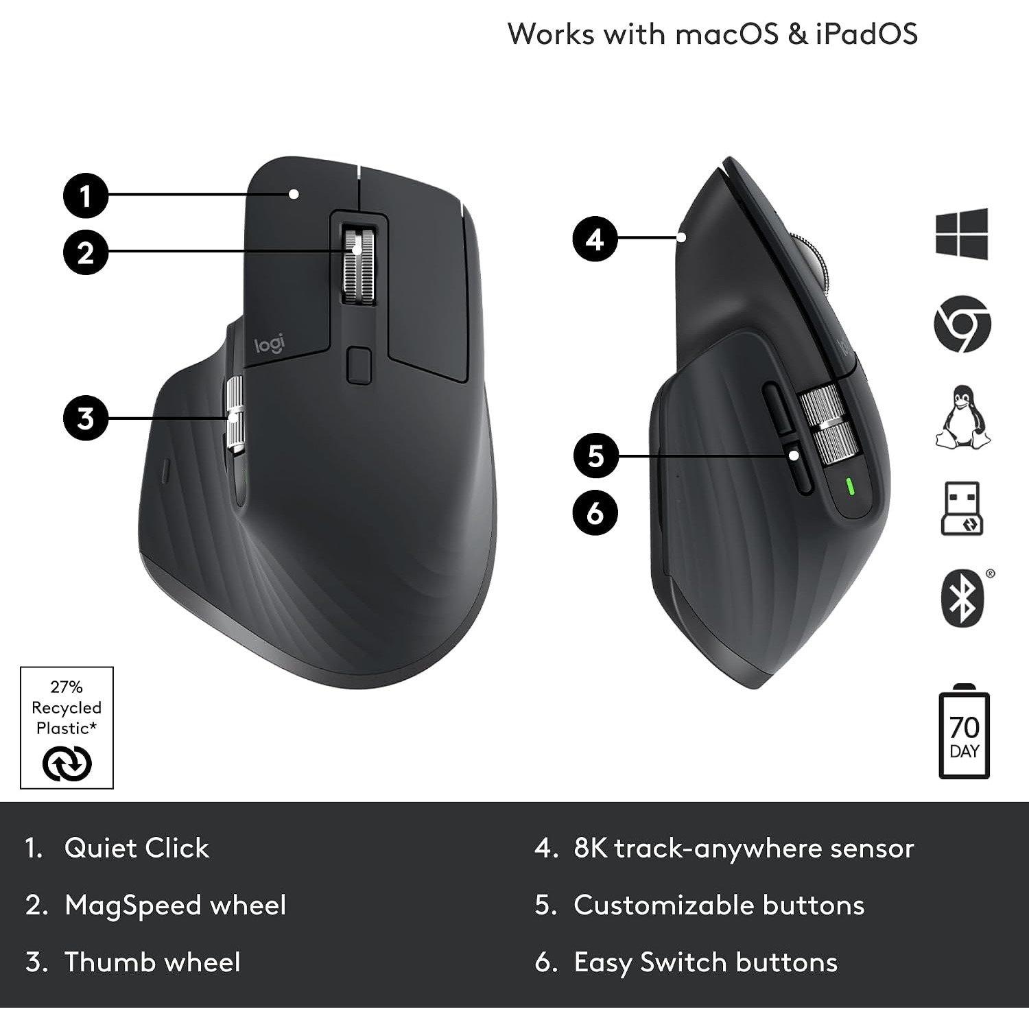 Nero - Logitech - MX Master 3 Bluetooth Mouse - 6