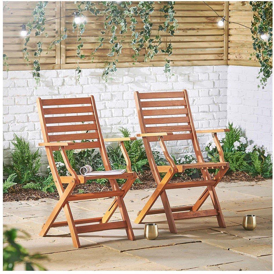 Brown - VonHaus - Cannes 2 Pack Wooden Folding Chairs - 2
