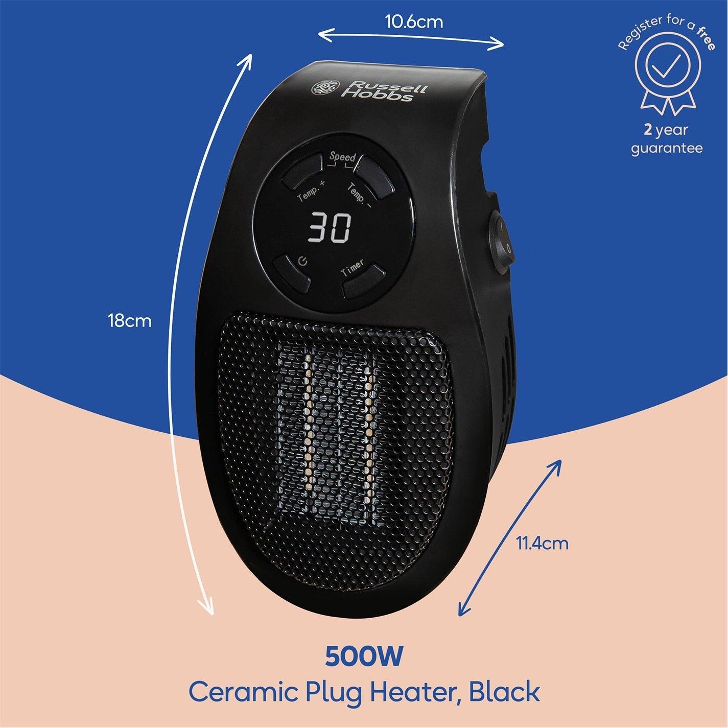 Black - Russell Hobbs - RHPH2001B 500W Indoor Ceramic Plug Heater - 2