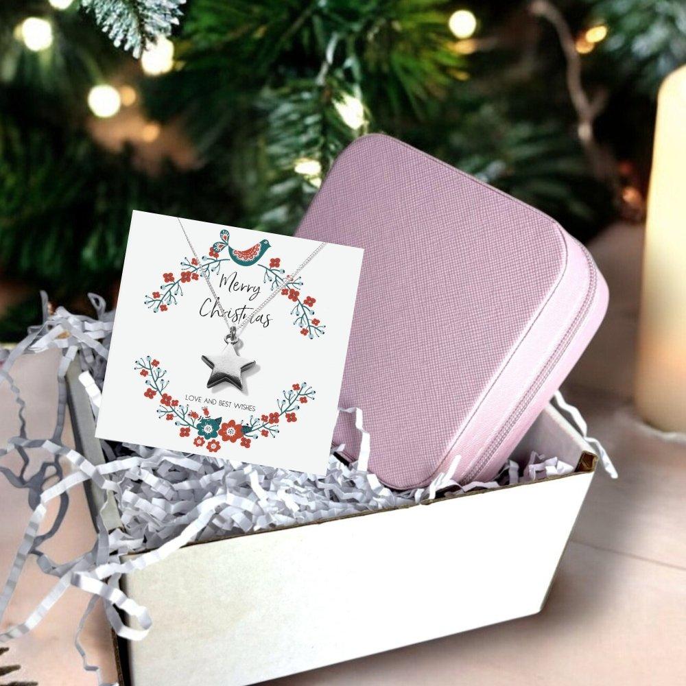 Silver / Pink - Aye Do Gifts - Xmas Star Gift Hamper Star Necklace & Jewel Box - 1