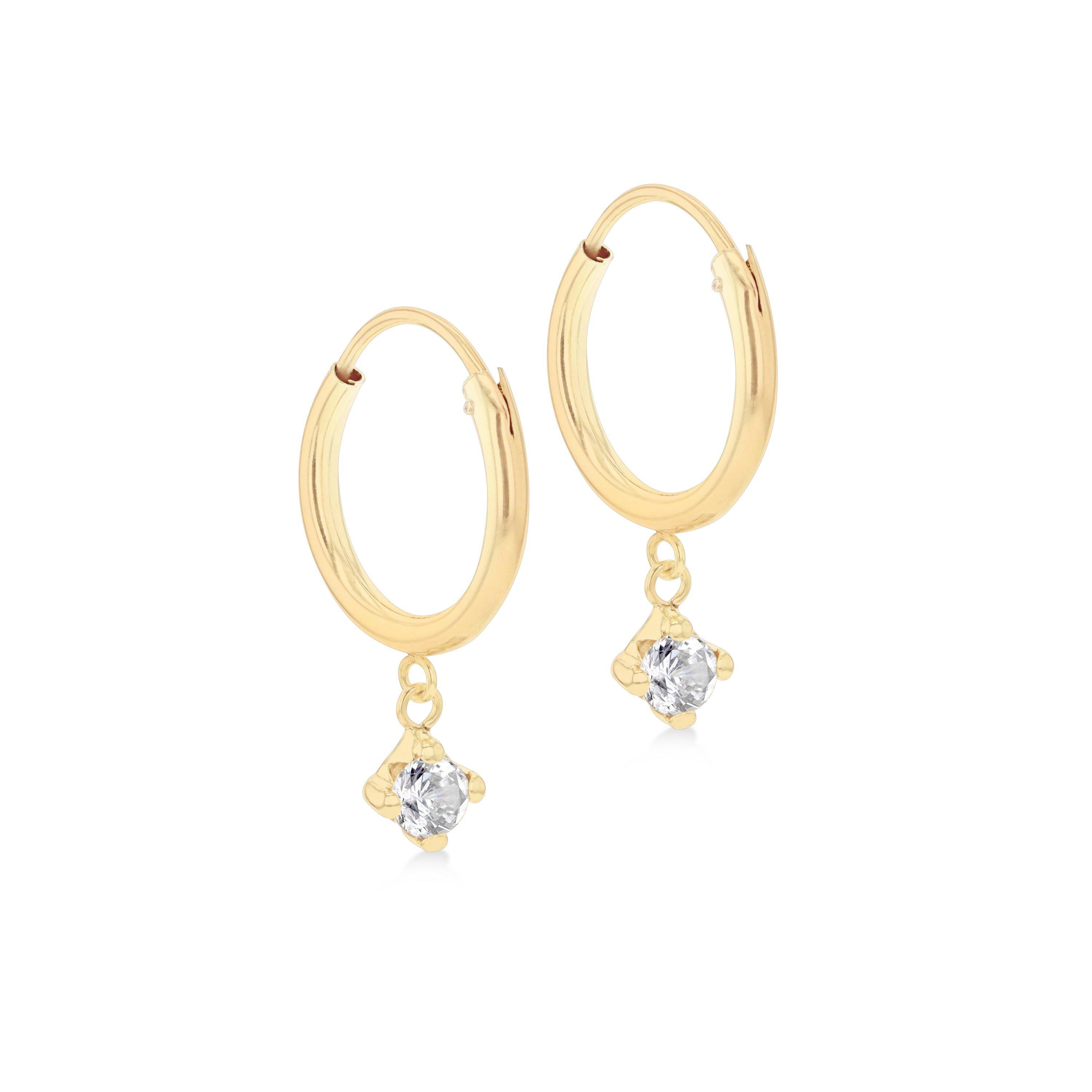 Yellow Gold - Be You - 9ct Gold CZ Endless Hoop Drop Earrings - 1
