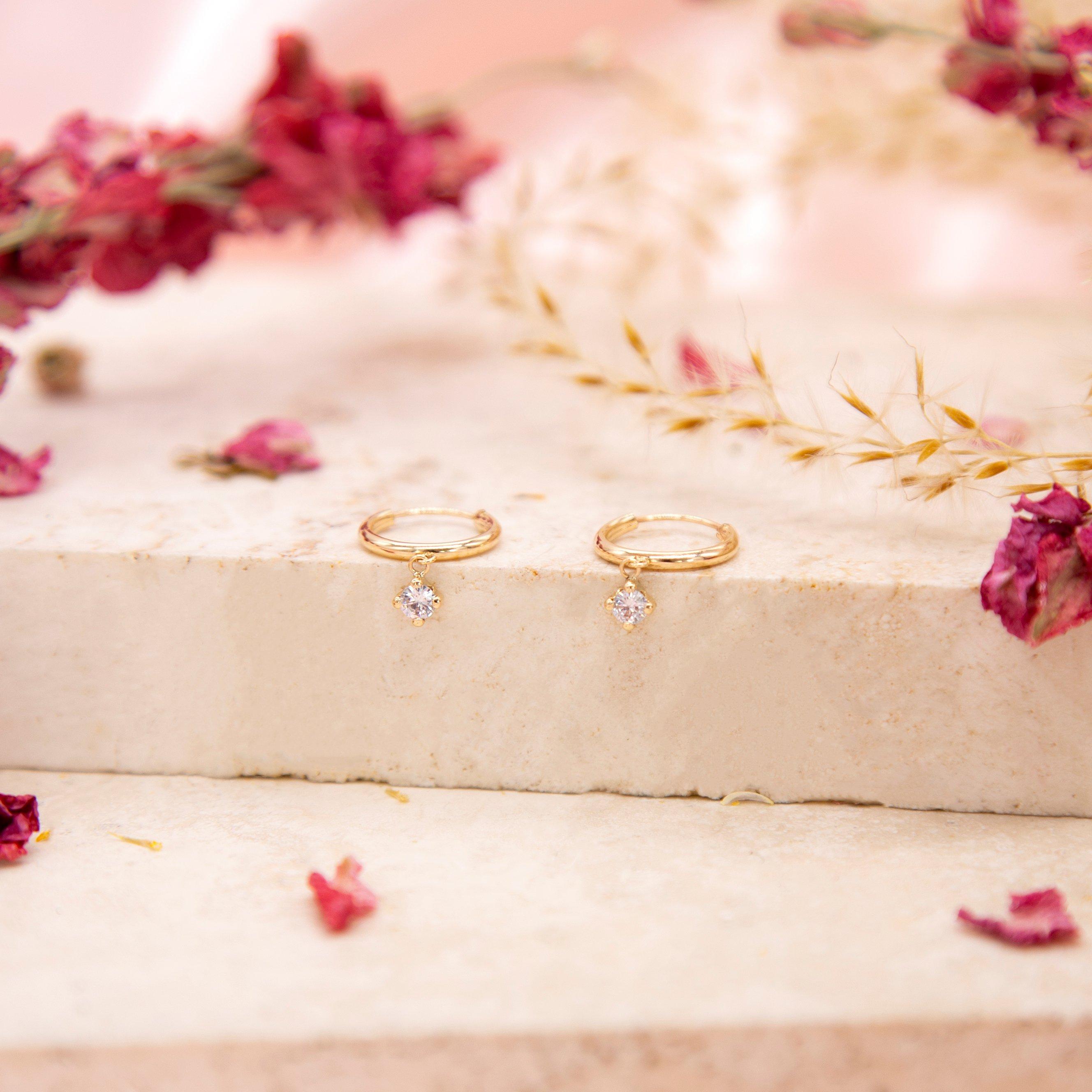 Yellow Gold - Be You - 9ct Gold CZ Endless Hoop Drop Earrings - 3