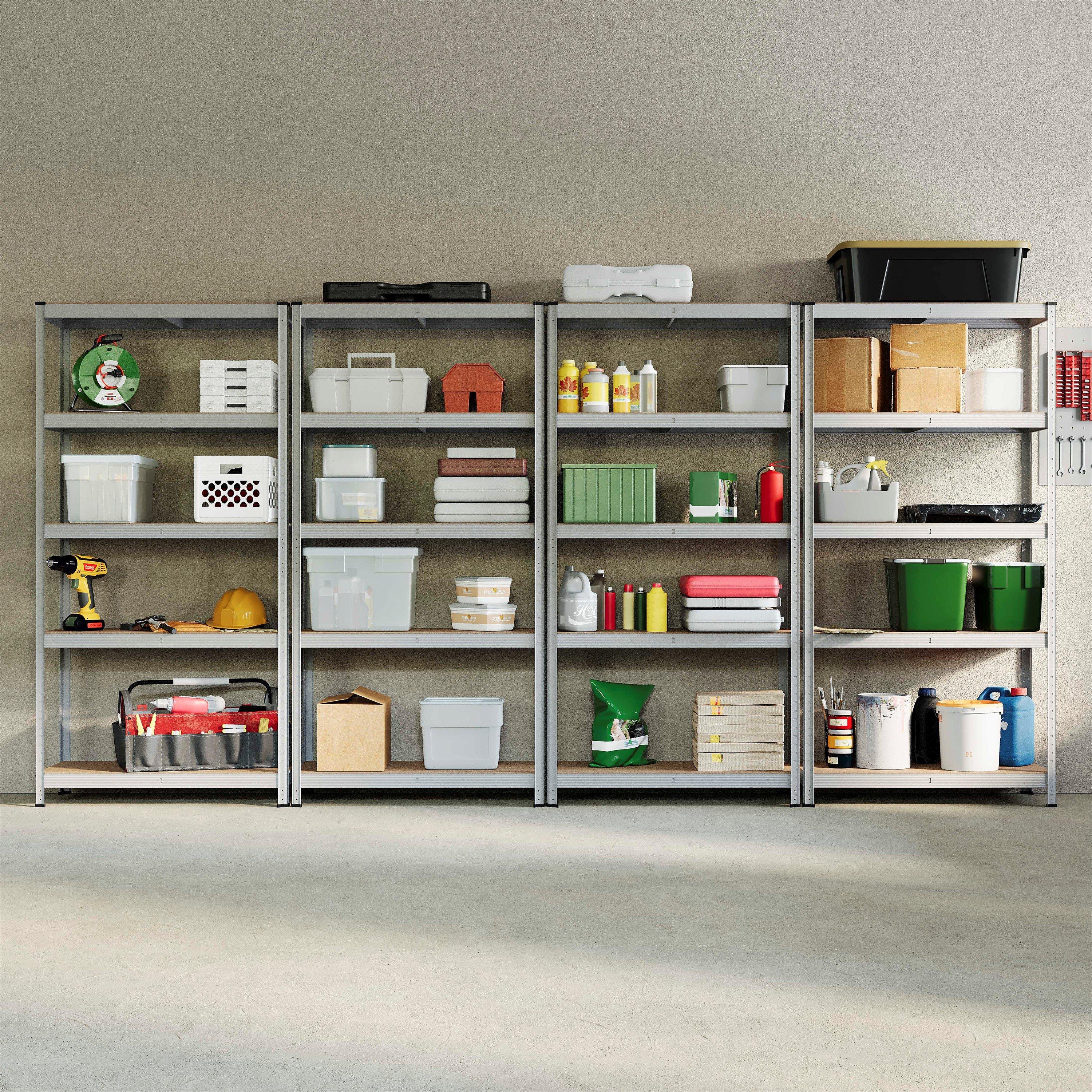 Galvanised - Lassic - 5 Tier Heavy Duty Large Garage Shelves - 4 Bay - 3