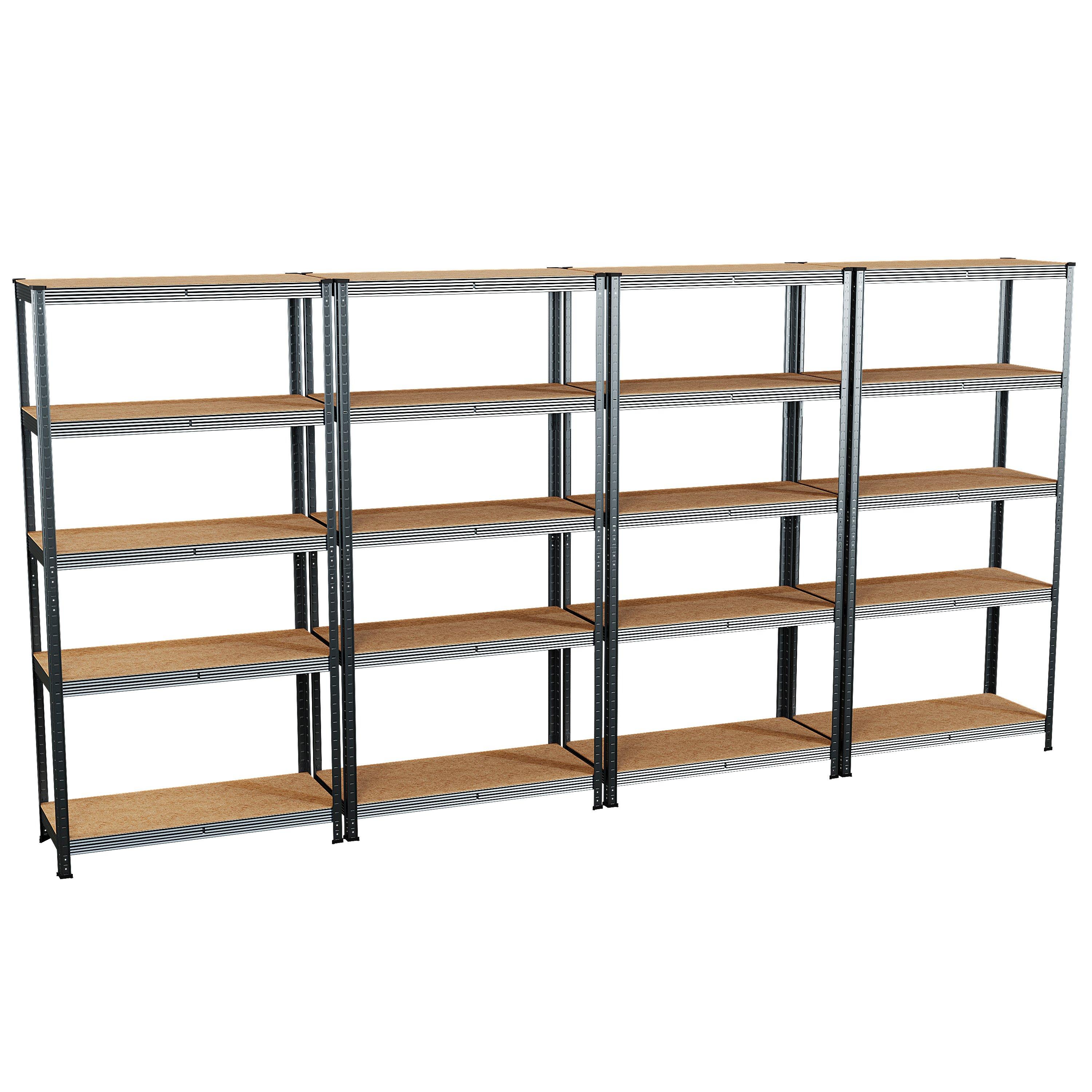 Galvanised - Lassic - 5 Tier Heavy Duty Large Garage Shelves - 4 Bay - 9