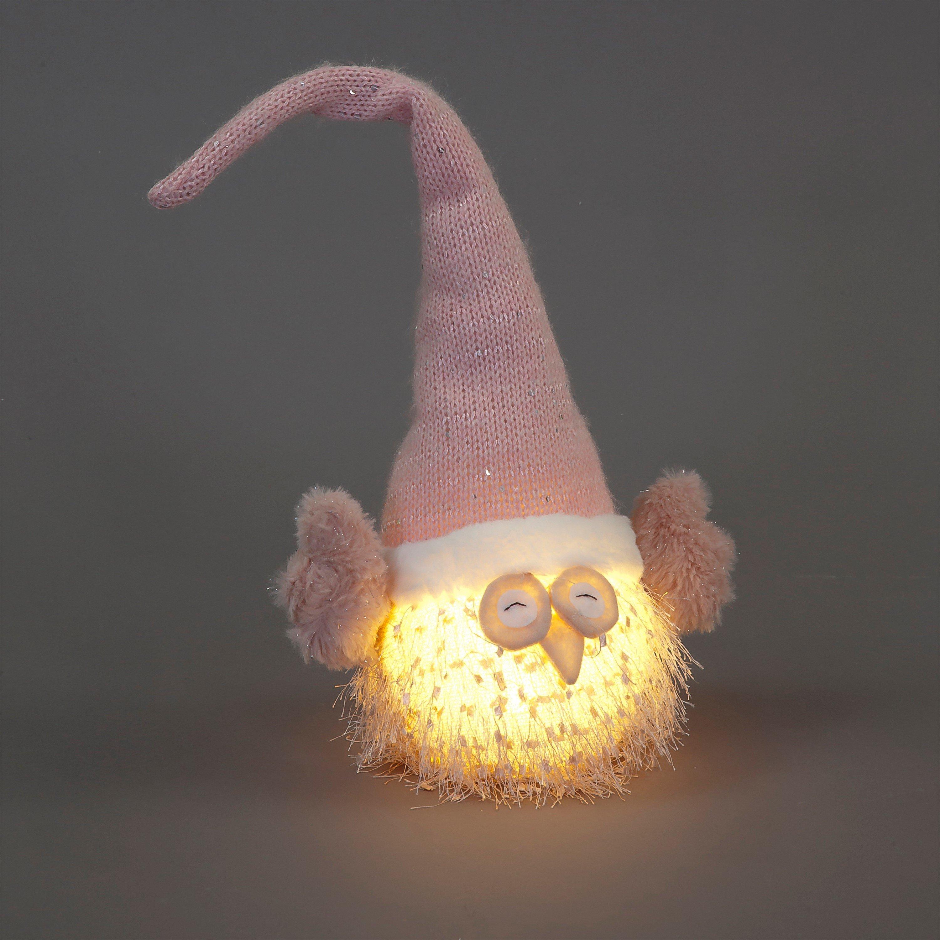 Snowtime 49cm LED Plush Pale Pink Fluffy Owl Decoration