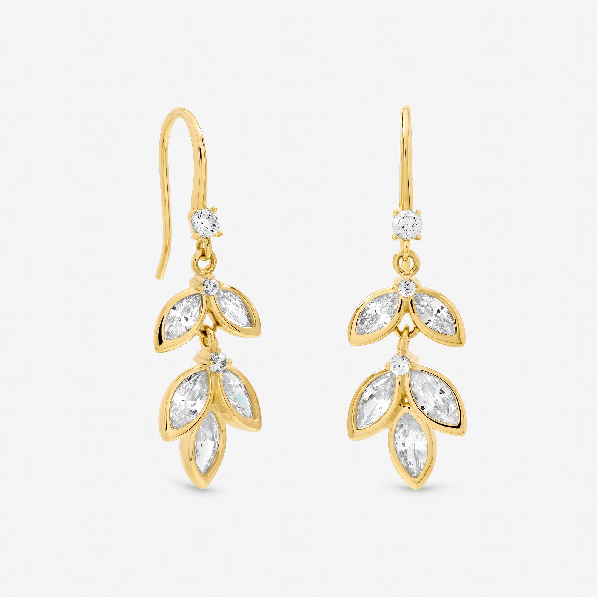 Gold - Jon Richard - Gold Plated Crystal Leaf Drop Fish Hook Earrings - 1