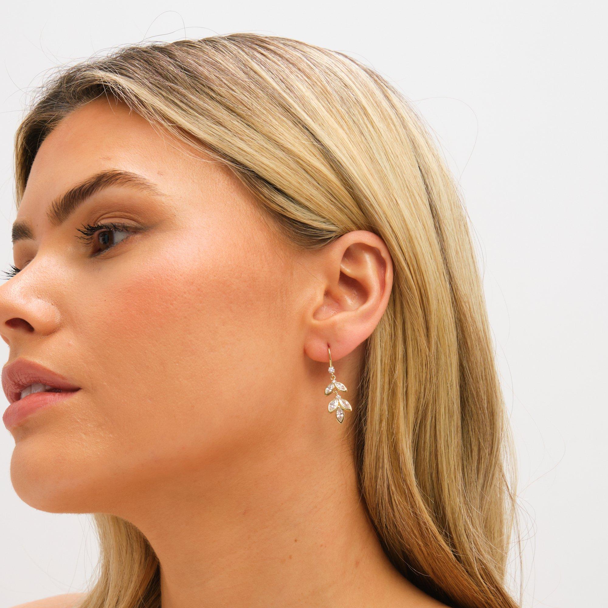 Gold - Jon Richard - Gold Plated Crystal Leaf Drop Fish Hook Earrings - 3