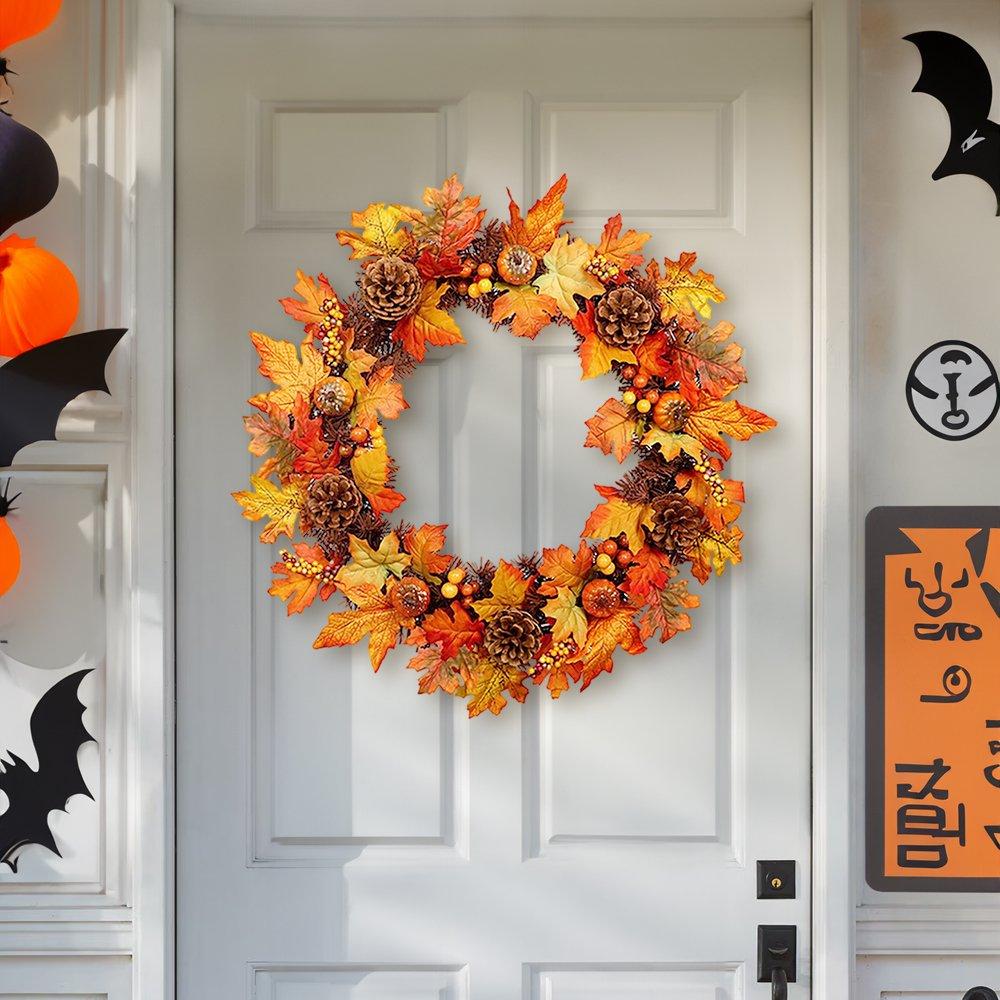 Orangeyellow - LIFE IDEAS - Artificial Maple Leaf Wreath for Halloween - 1