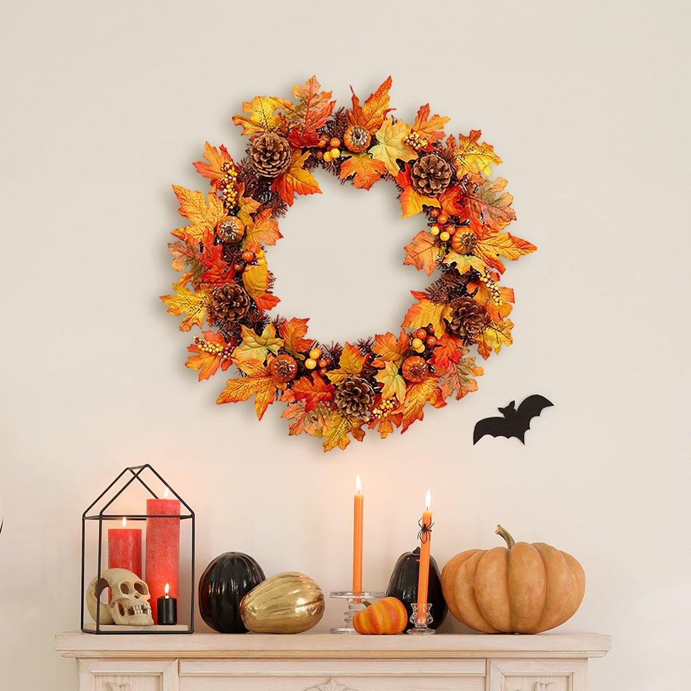 Orangeyellow - LIFE IDEAS - Artificial Maple Leaf Wreath for Halloween - 2