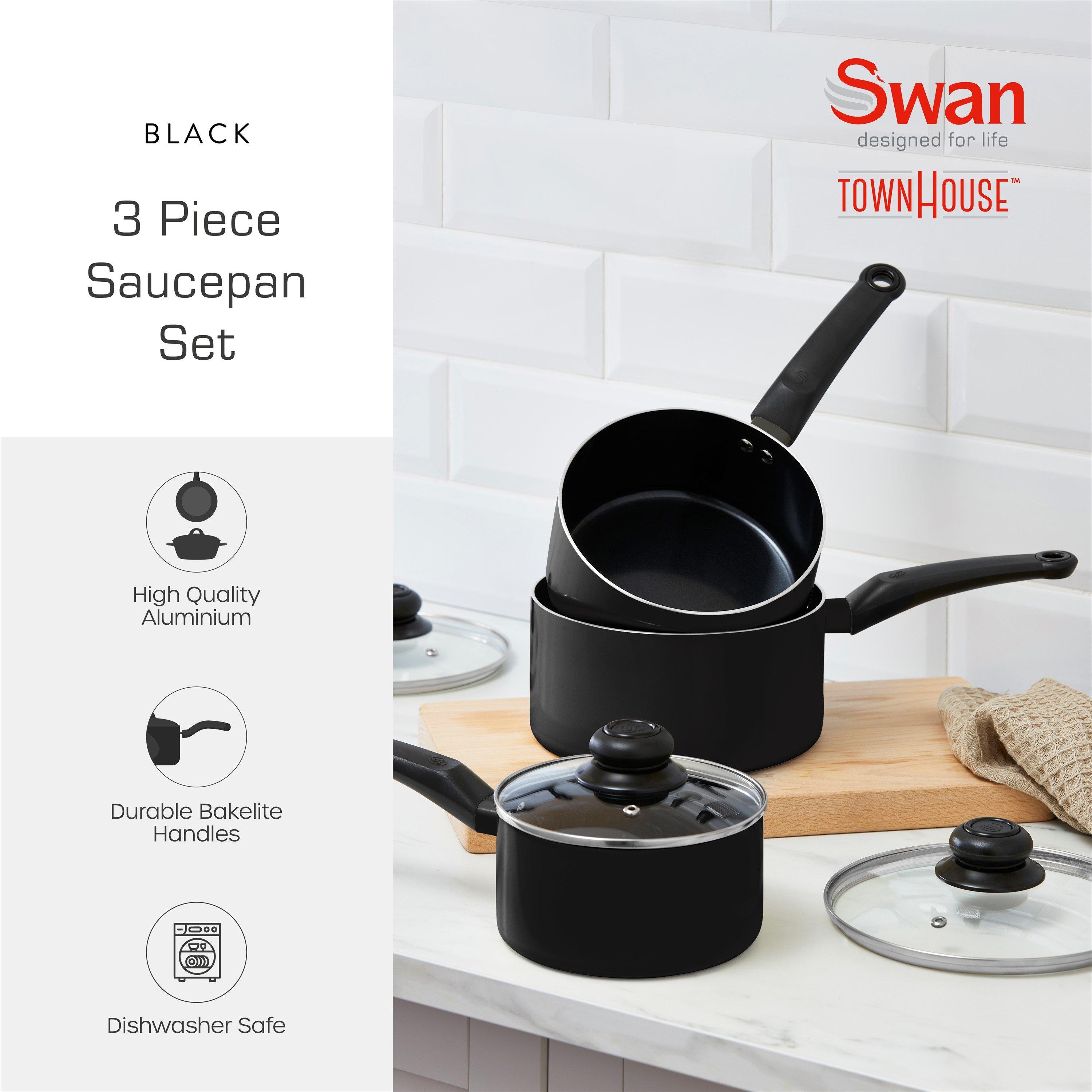 Black - Swan - Townhouse 3 Piece Saucepan Set Black - 2