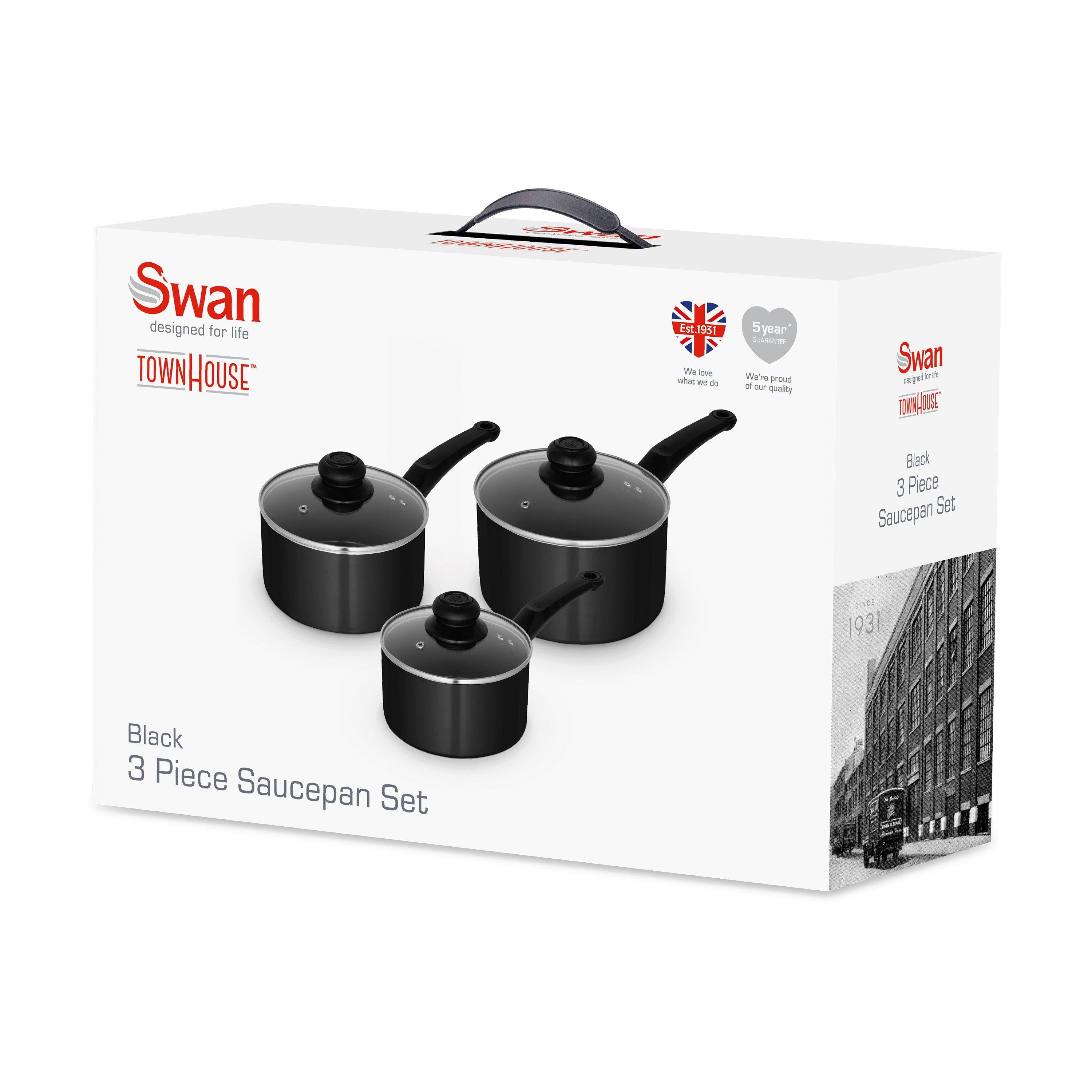 Black - Swan - Townhouse 3 Piece Saucepan Set Black - 8