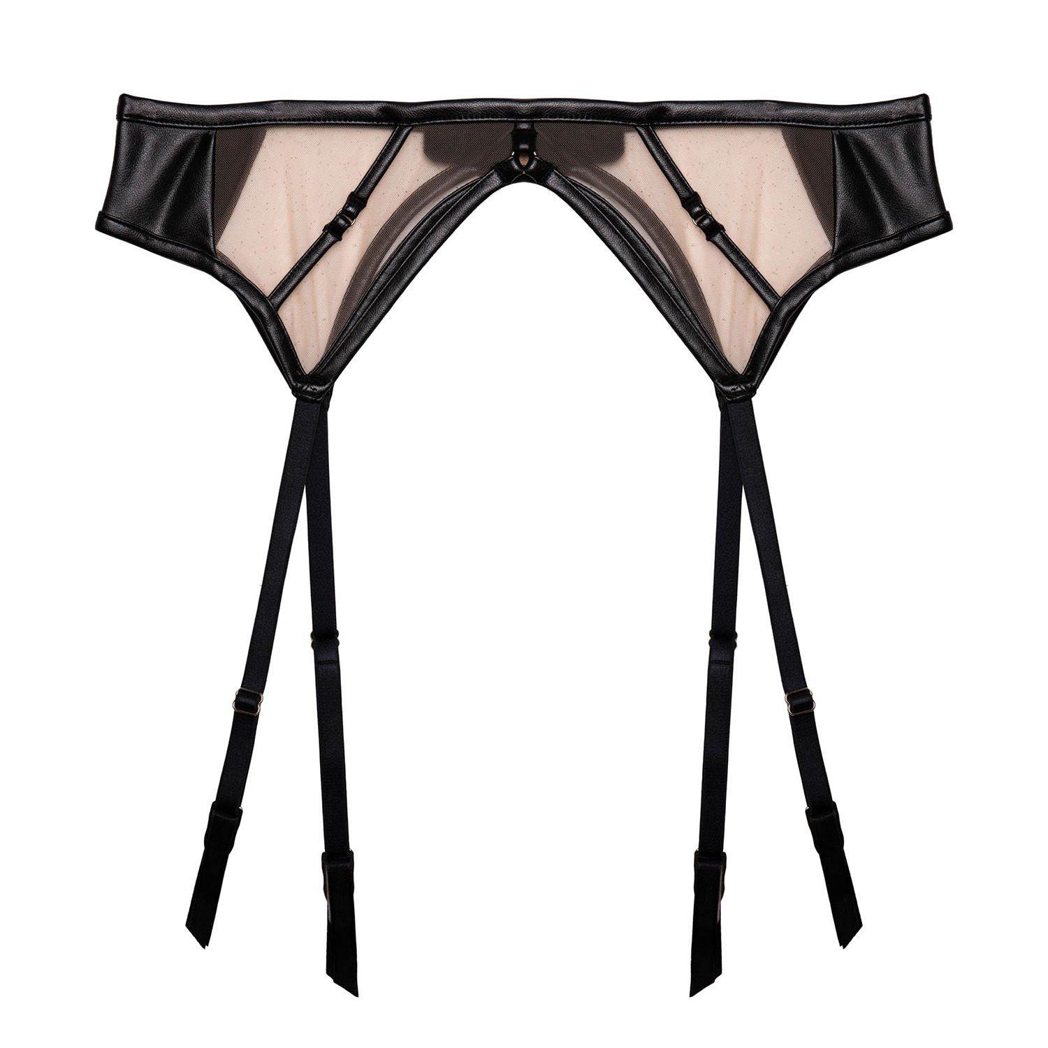Black - Playful Promises - Ramona Black Leatherette Suspender Belt - 4