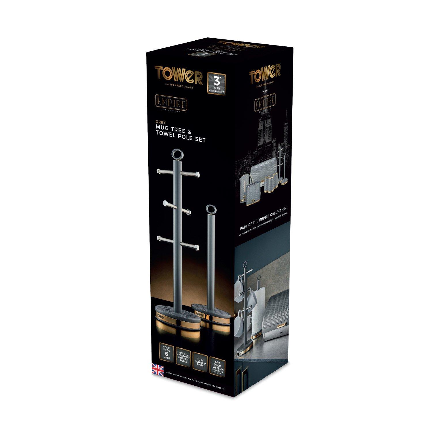 Grey - Tower - Empire 6 Cup Mug Tree And Towel Pole Set - 9