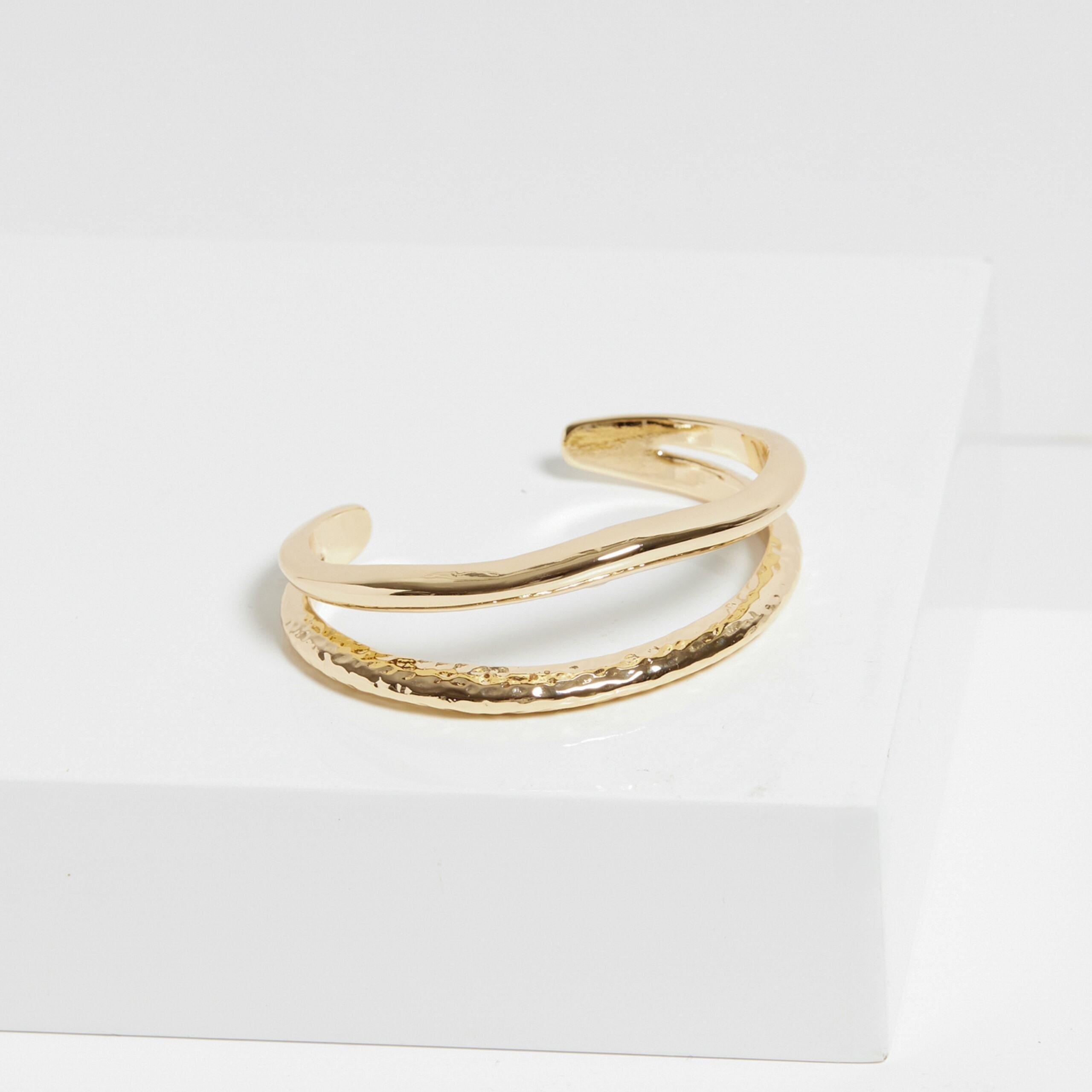 Silver - Jon Richard - Gold Plated Hammered And Polished Cuff - 3