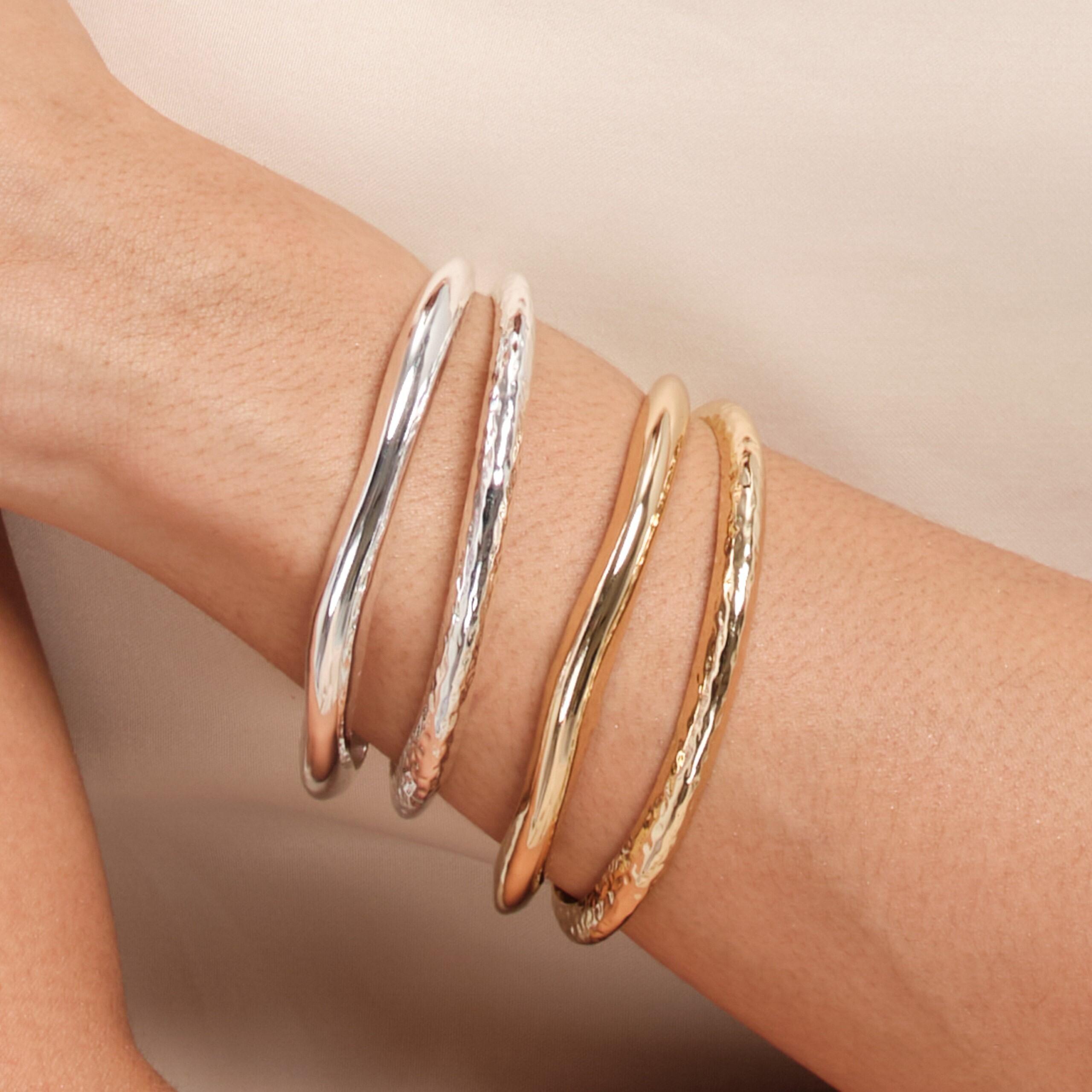 Silver - Jon Richard - Gold Plated Hammered And Polished Cuff - 4