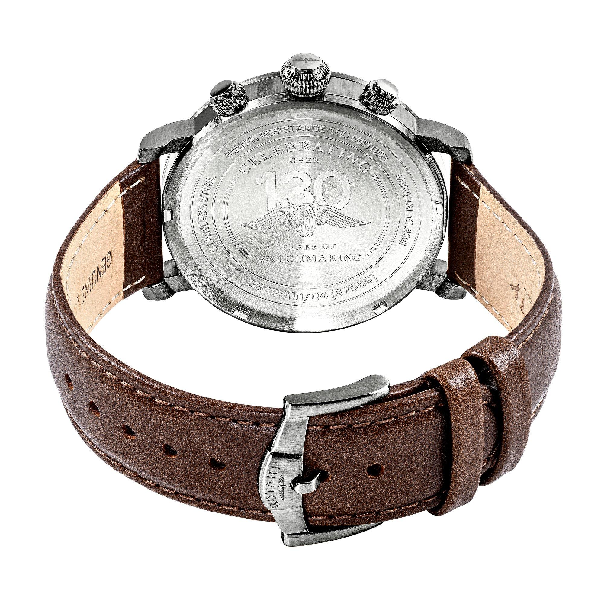 Brown - Rotary - Rotary Mens Heritage Pilot SS Brown Leather Watch - 4