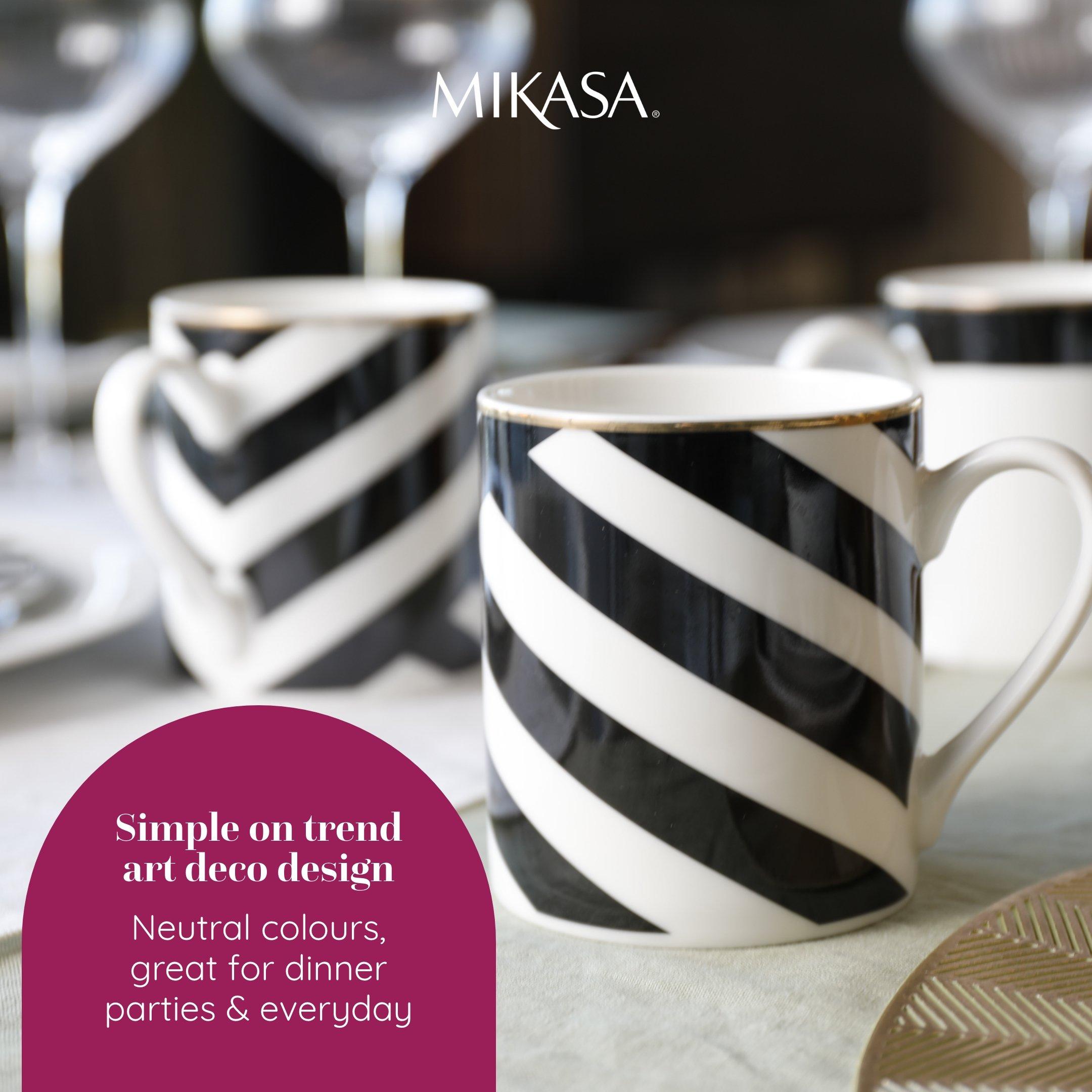Black / White - Mikasa - Mikasa Luxe Deco China Mugs, Set of 4, 380ml - 3