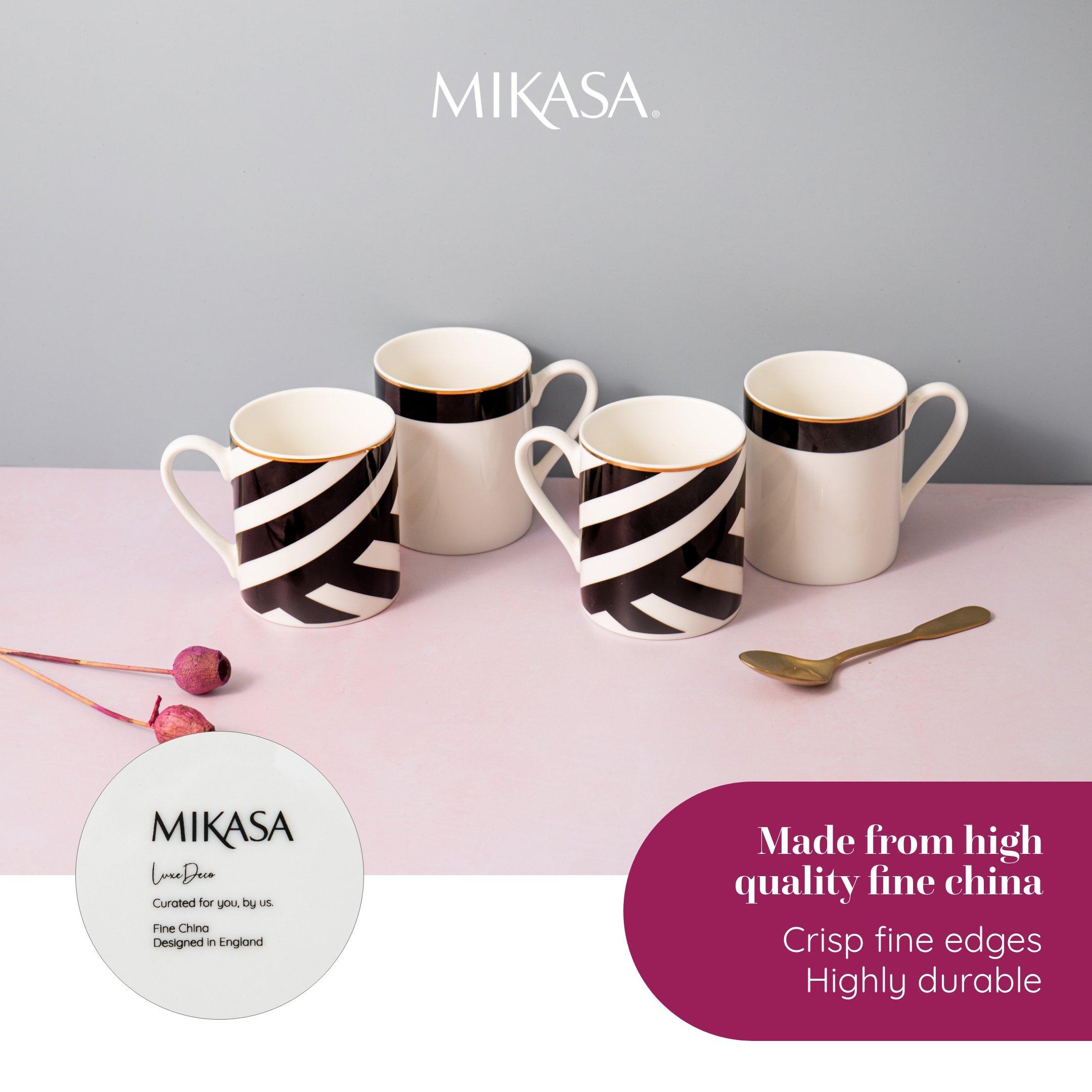 Black / White - Mikasa - Mikasa Luxe Deco China Mugs, Set of 4, 380ml - 4
