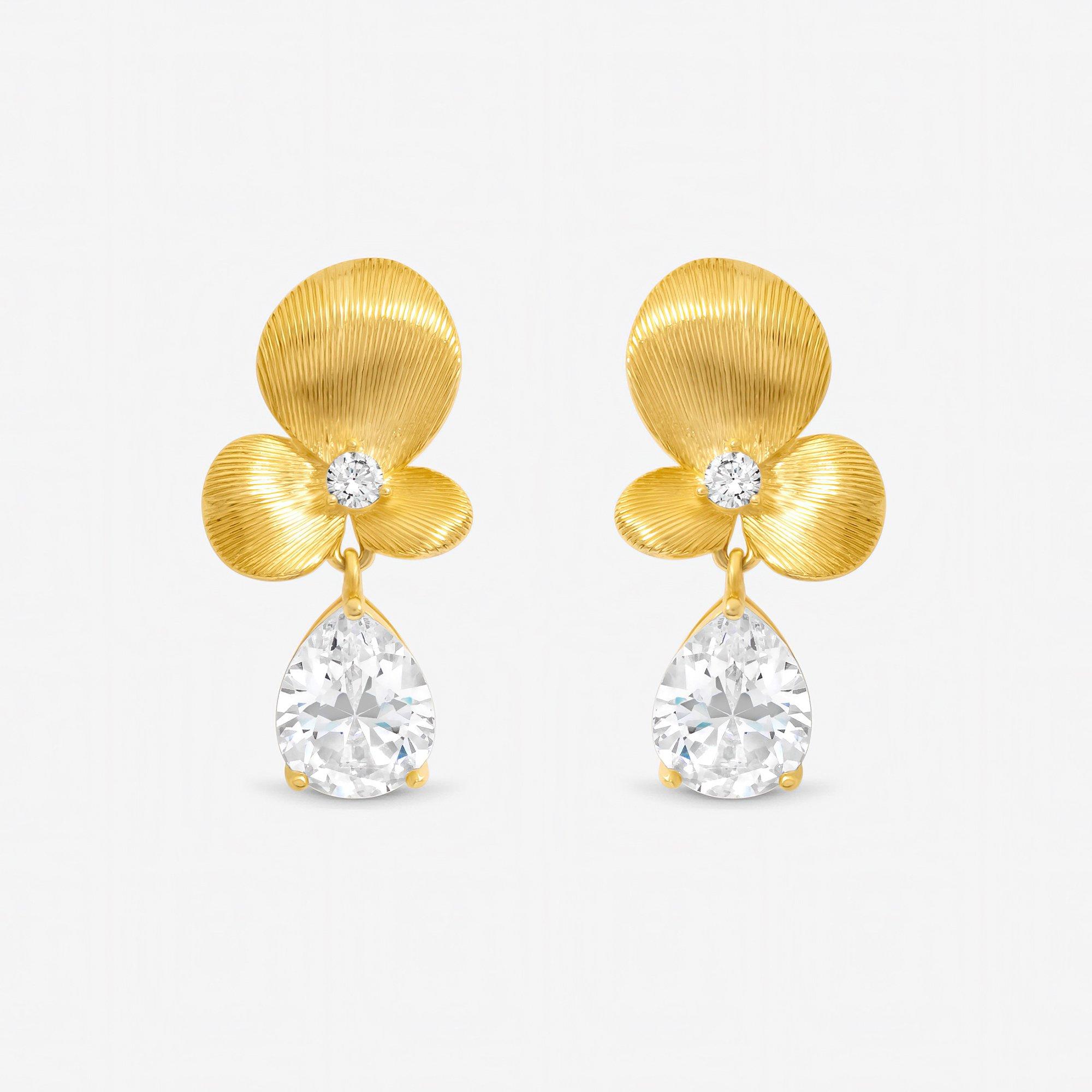 Gold - Jon Richard - Gold Plated Floral and Crystal Drop Earrings - 1