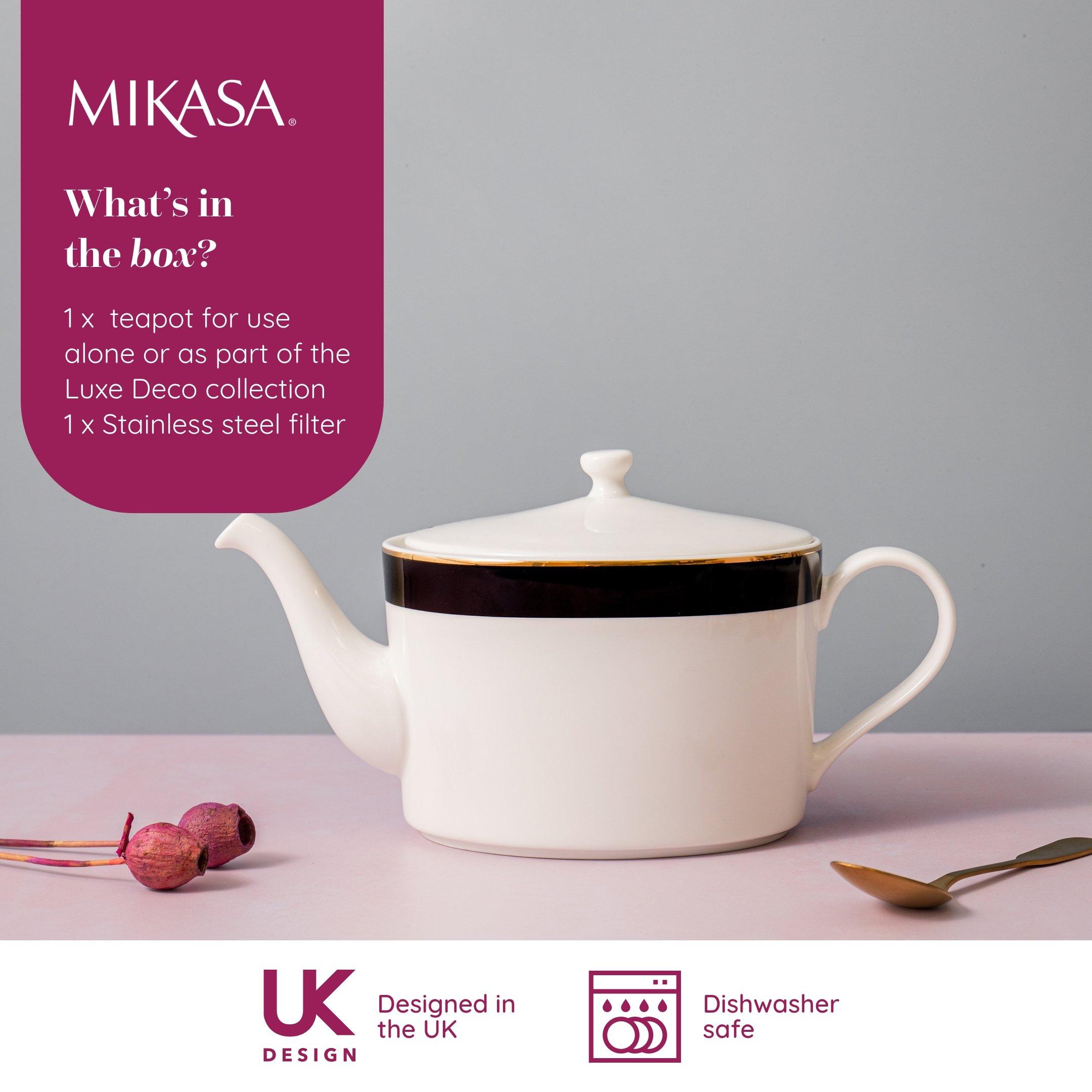 Black / White - Mikasa - Mikasa Luxe Deco 4-Cup China Teapot, White - 2