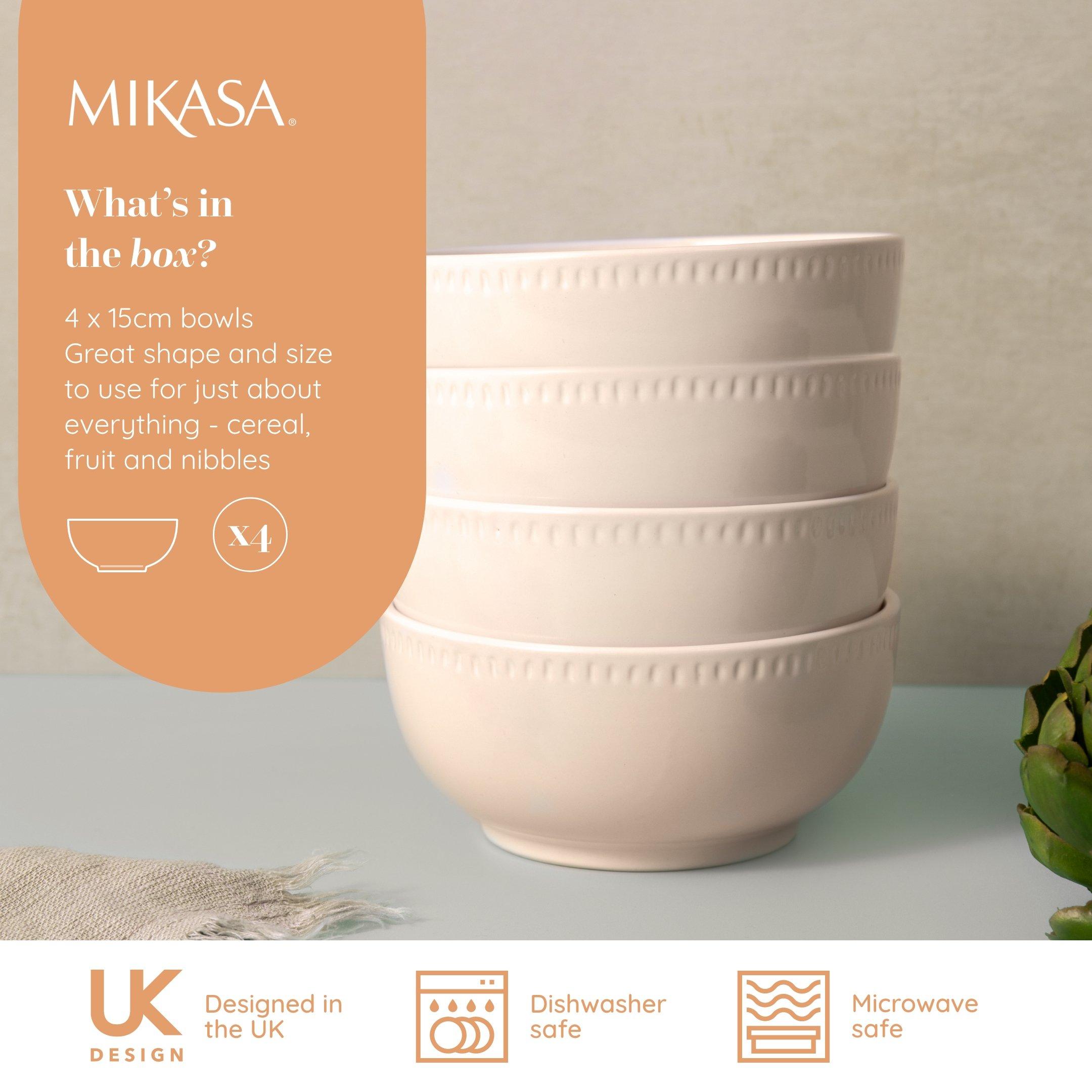 White - Mikasa - Mikasa Cranborne Stoneware Cereal Bowls, Set of 4 - 2